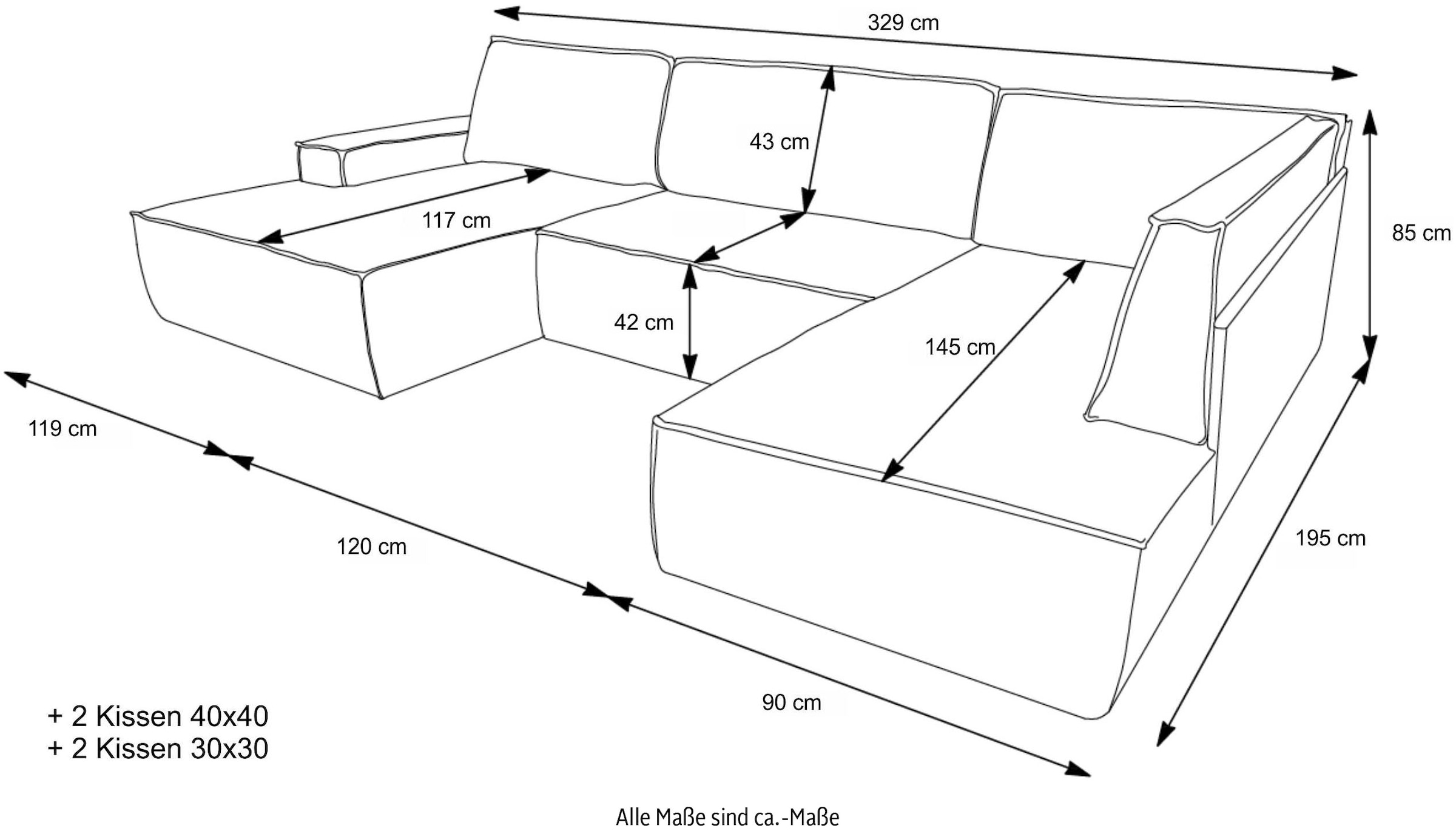 andas Wohnlandschaft »FINNLEY U-Form XXL 329 cm, Schlafsofa, Schlaffunktion m. Bettkasten«, (194/139 cm), Bouclé u. Struktur