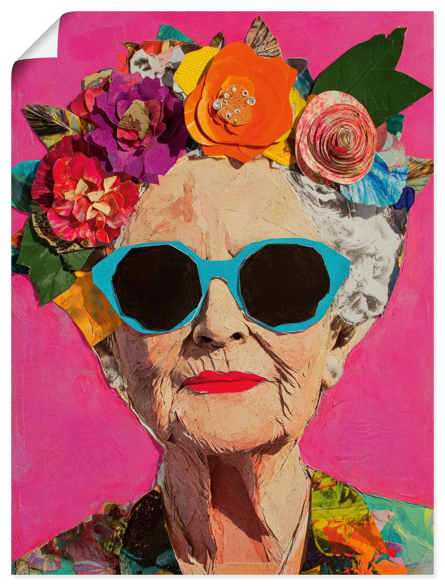 Wandbild ARTLAND "Wild und fabelhaft, Frau mit Blumenkranz", farbe bild(er): farbig, B:45cm H:60cm, Papier, Bilder, als Alubild, Leinwandbild, Poster, Wandaufkleber in verschied. Größen