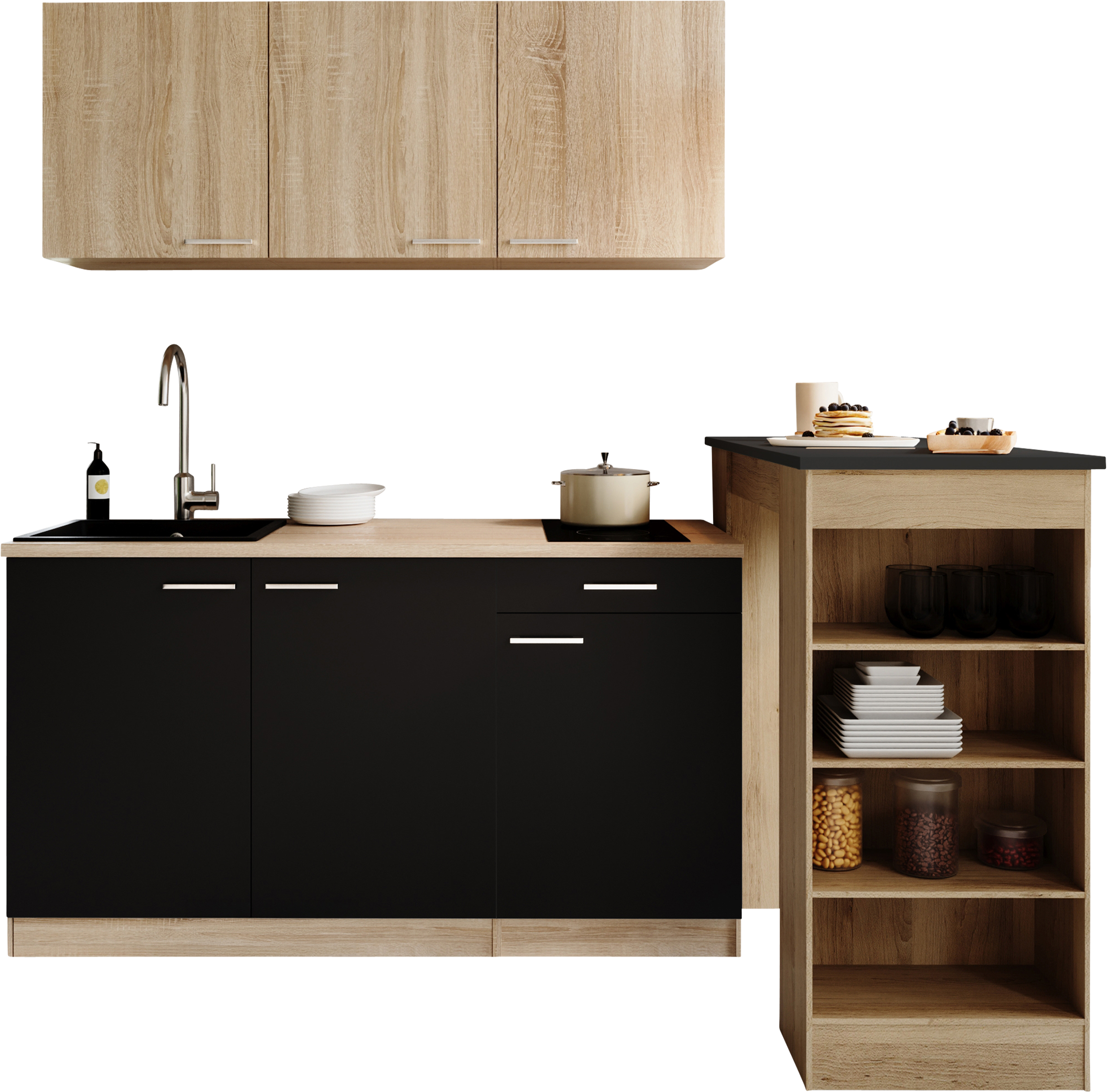 RESPEKTA Pantryküche "Ingrid, inkl. Tresentisch" zerlegt, wahlweise mit Kühlschrank, Soft-Close-Funktion, Breite 150 cm