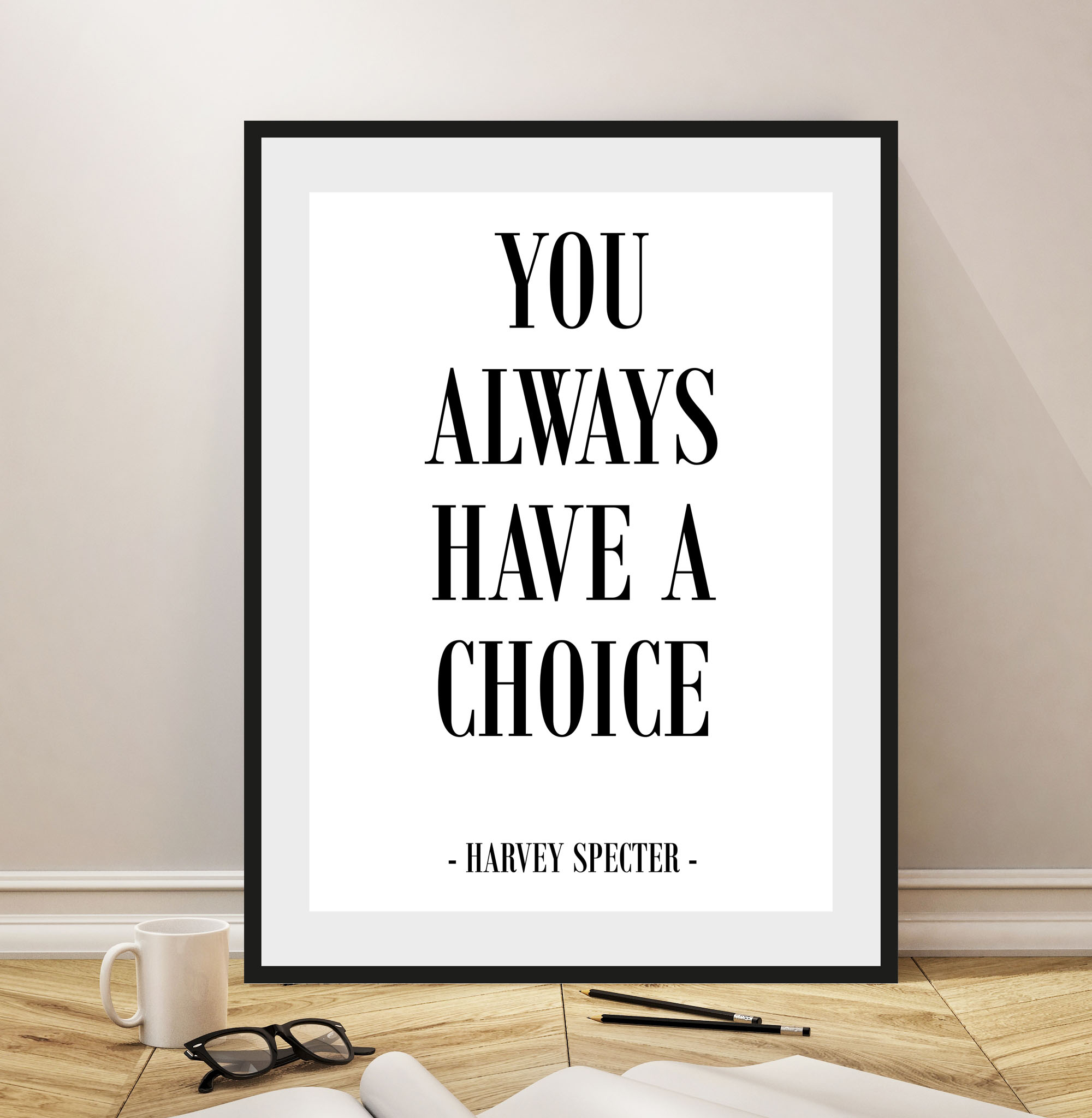 queence Bild "CHOICE" Filmfiguren Humor Schriftzug Schwarz-Weiß Sprüche & Texte 1 Stk. tlg. HD Premium Poster-Druck inkl. Holzrahmen