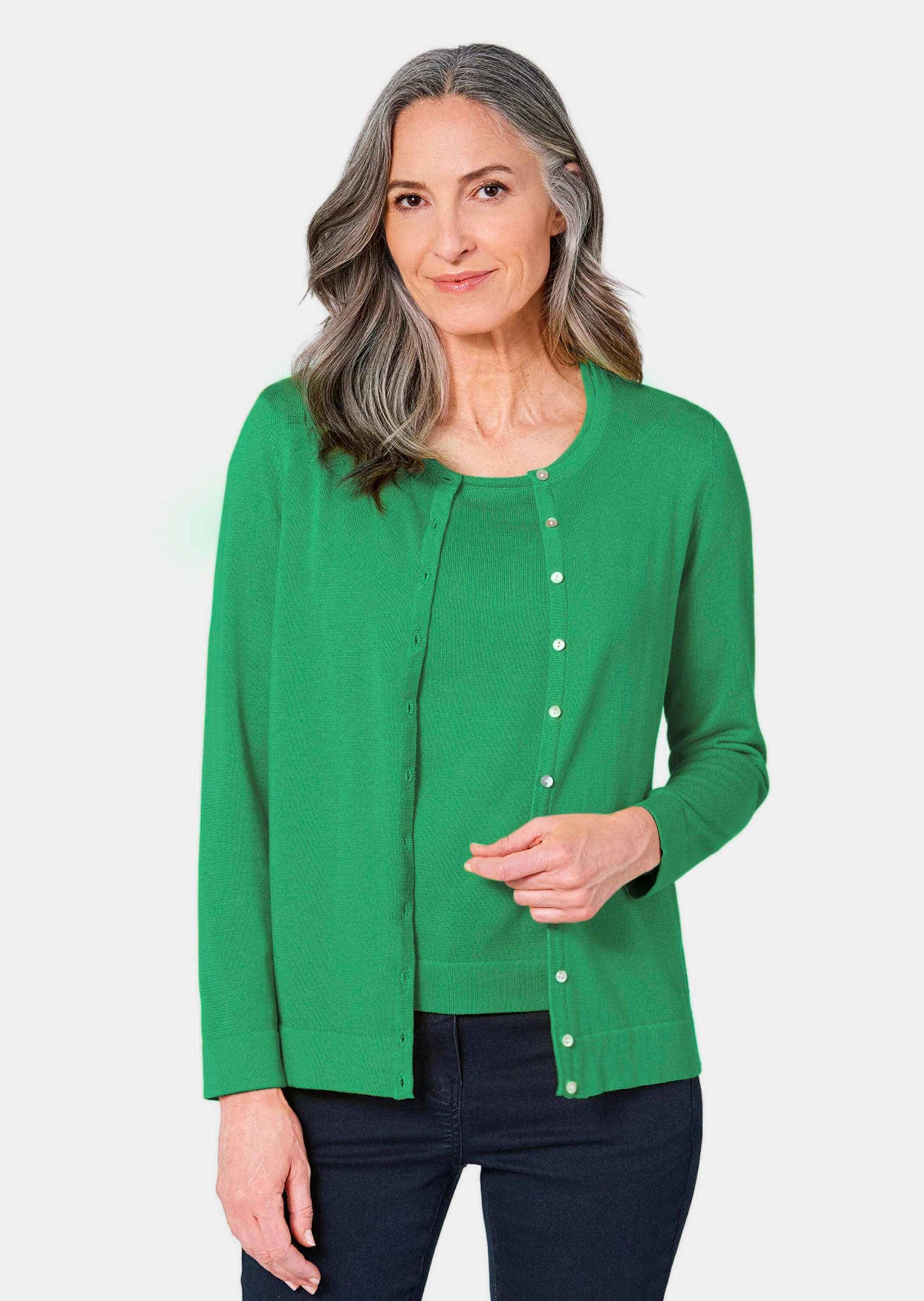 GOLDNER Strickpullover "Kurzgröße Figurnahes Twin-Set aus Pima-Baumwolle" O günstig online kaufen