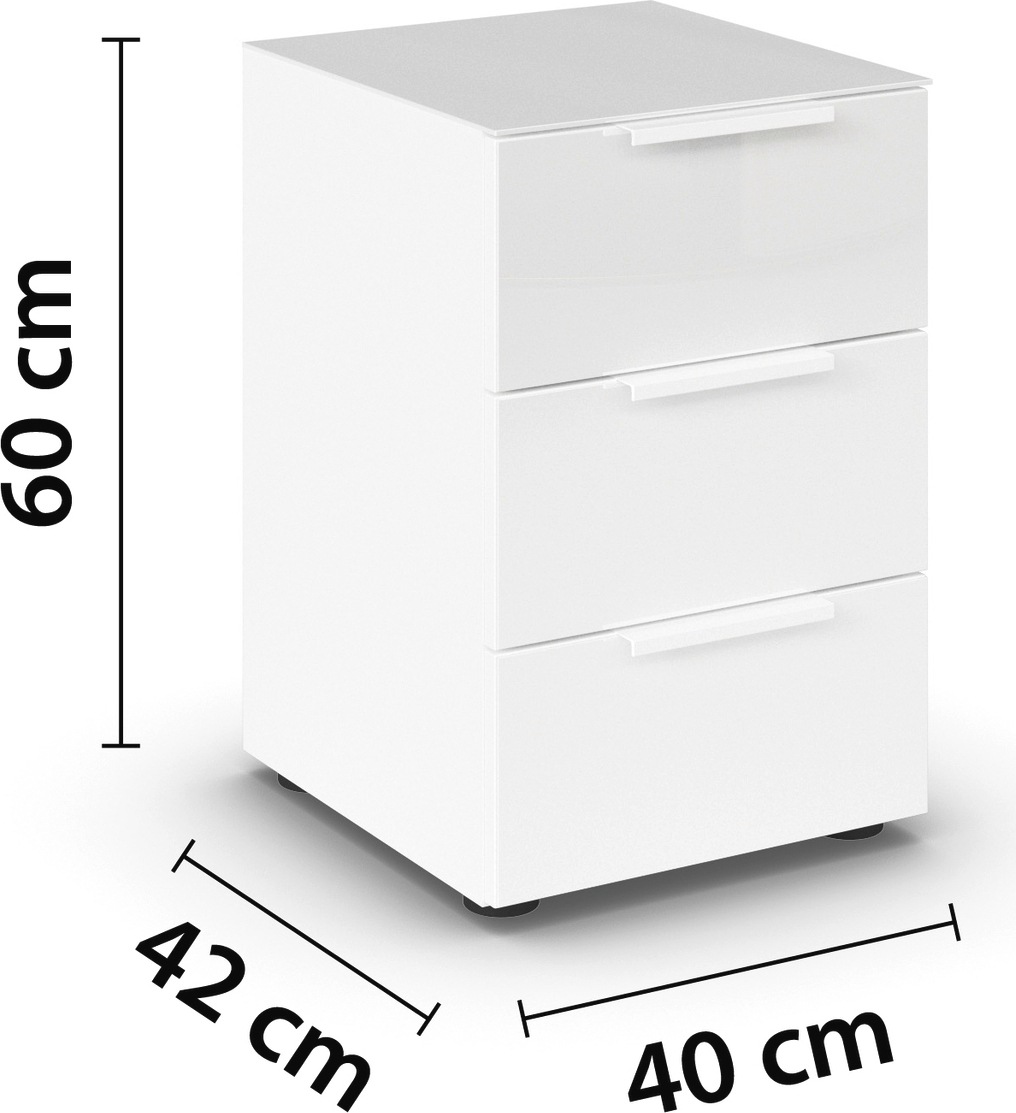 rauch Nachtkommode »Nachttisch Nachtschrank Nachtkonsole FLIPP mit Glasfront«, (Breite 40 cm), mit 3 Schubladen und Soft-Close-Funktion, Oberboden und Front Glas