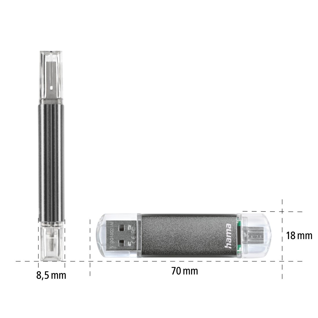 Hama USB-Stick »USB-Stick "Laeta Twin", USB 2.0, 16GB, 10MB/s, Grau«, (Lesegeschwindigkeit 10 MB/s)