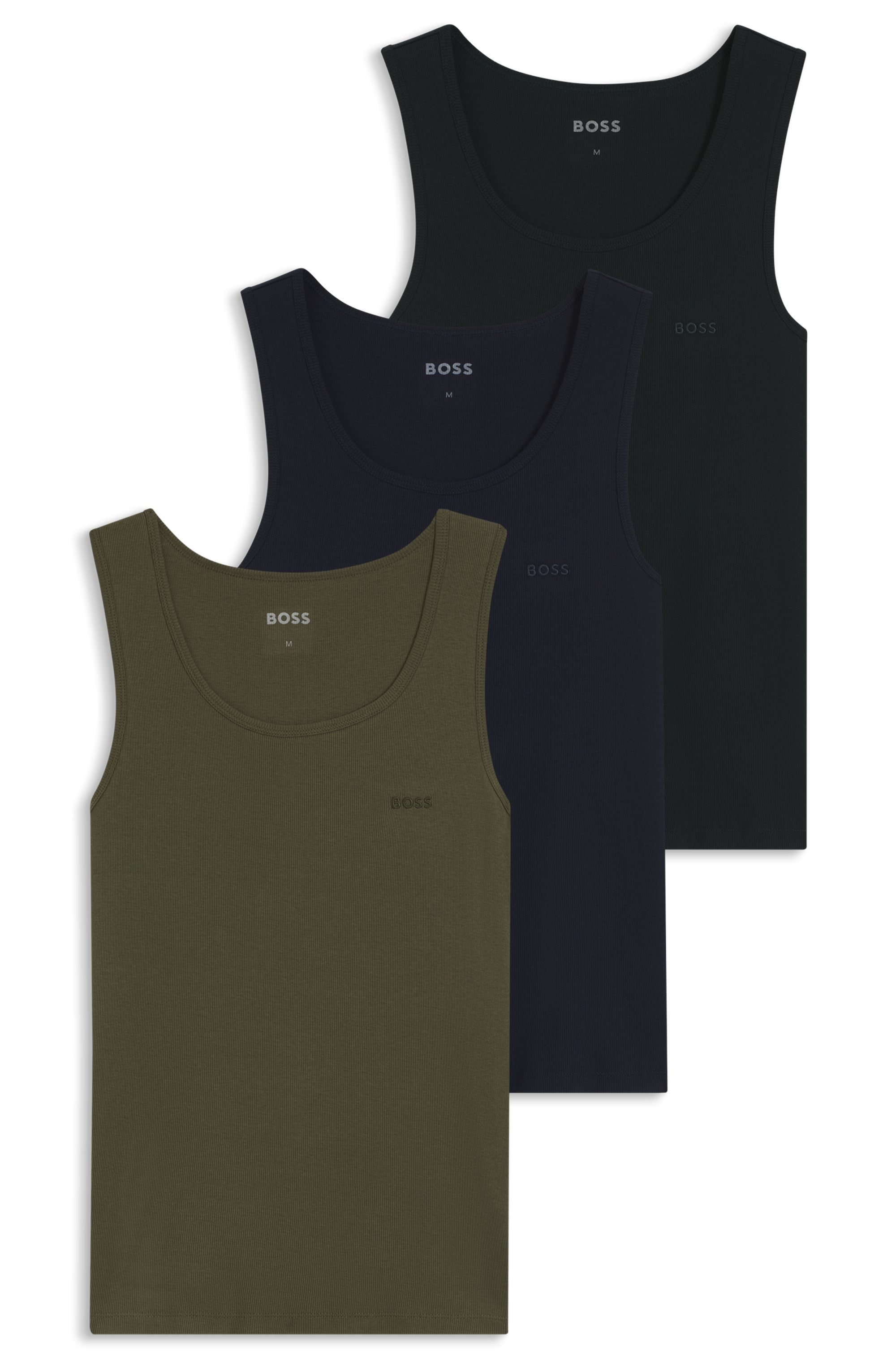 BOSS Tanktop "3P RibClassic BOSS ONE" Ton in Ton Stickerei auf der Brust