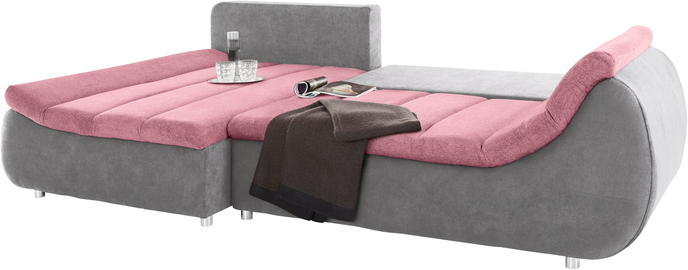 INOSIGN Ecksofa »Imola, elegant und modern, aktuelle Steppung im Sitz, bequem, L-Form«, frei im Raum stellbar, wahlweise mit Bettfunktion und Bettkasten