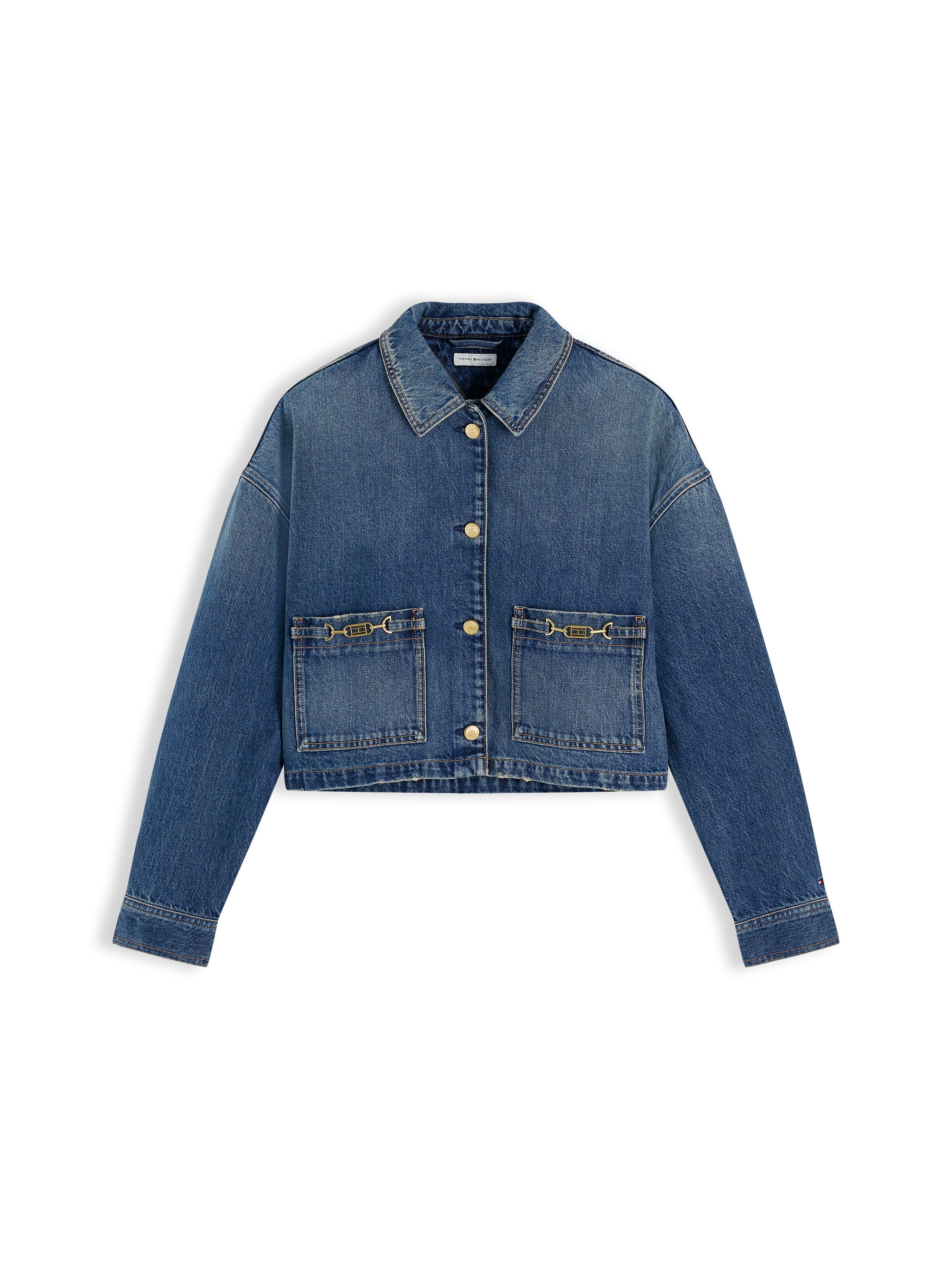 Tommy Hilfiger Jeansjacke »CROPPED JACKET CAM MID« ohne Kapuze aus Baumwolle, verkürzte Form