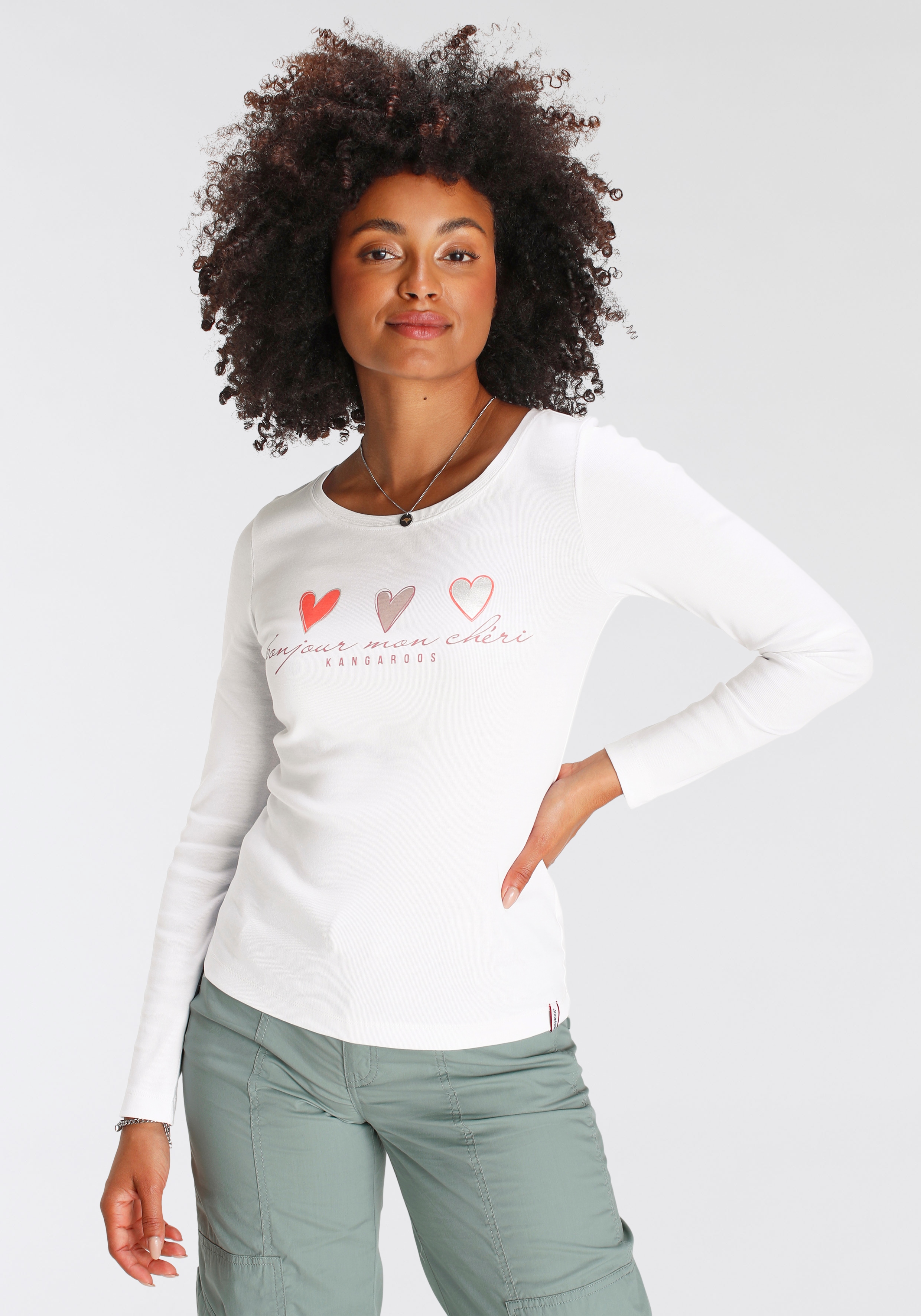 KangaROOS Longsleeve Langarm, sehr figurbetont und hüftbedeckend, mit Herzchen-Detail