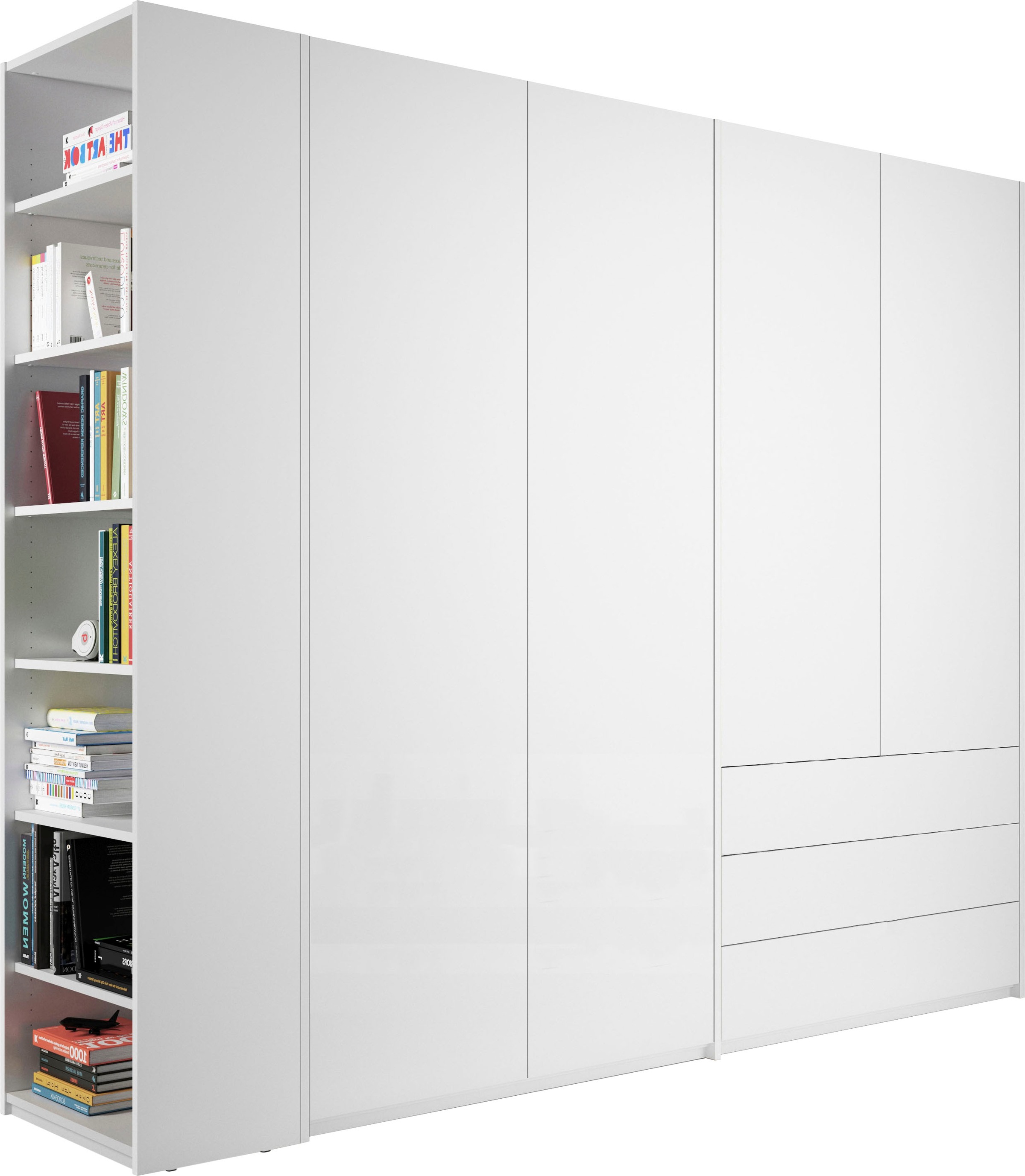 Müller SMALL LIVING Drehtürenschrank »Modular Plus Variante 8«, 3 Schubladen, Anbauregal wahlweise links oder rechts montierbar