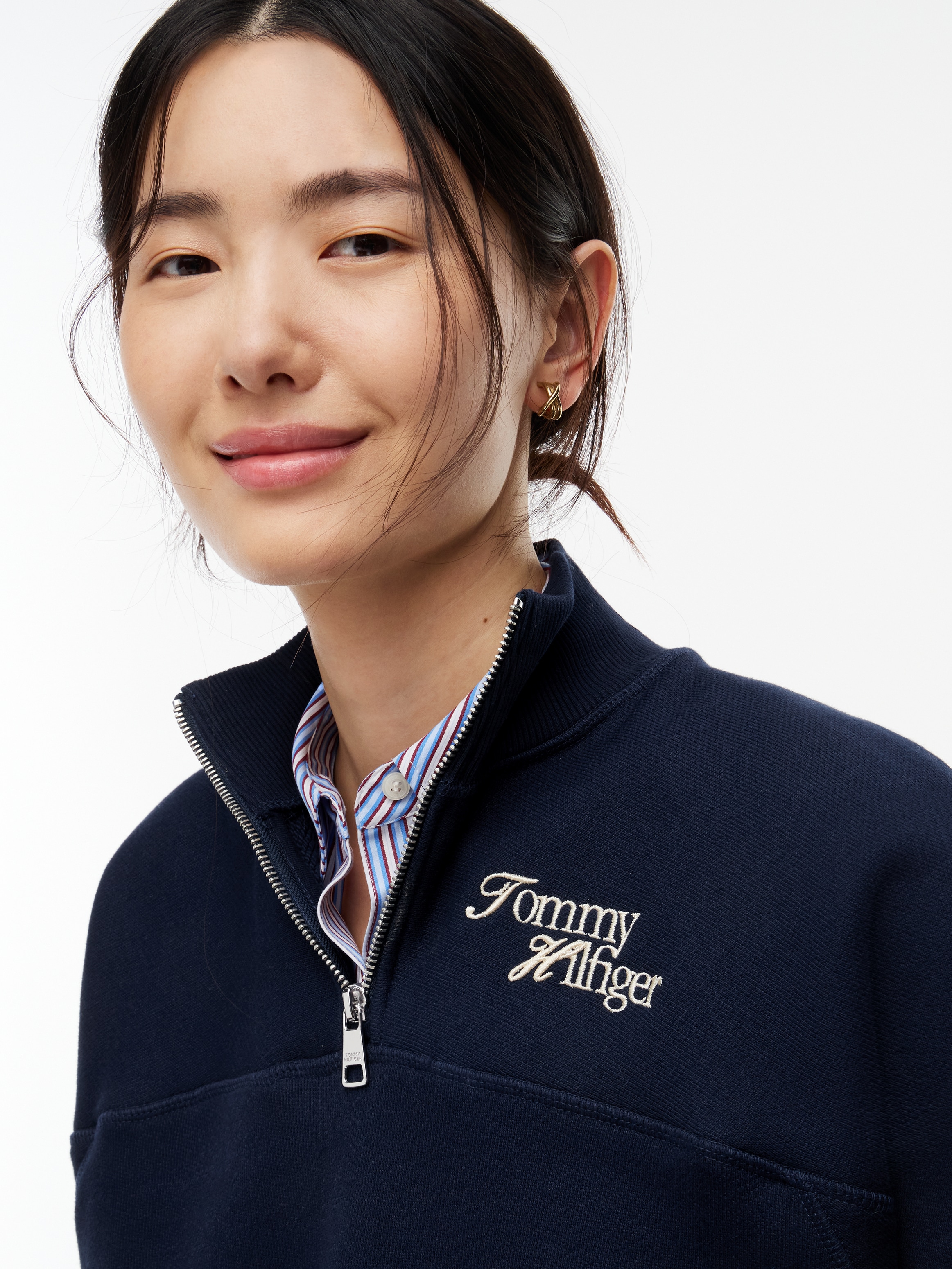 Tommy Hilfiger Sweatshirt »SCRIPT REG MK-NK HALF ZIP SWT«, Baumwollmischung

