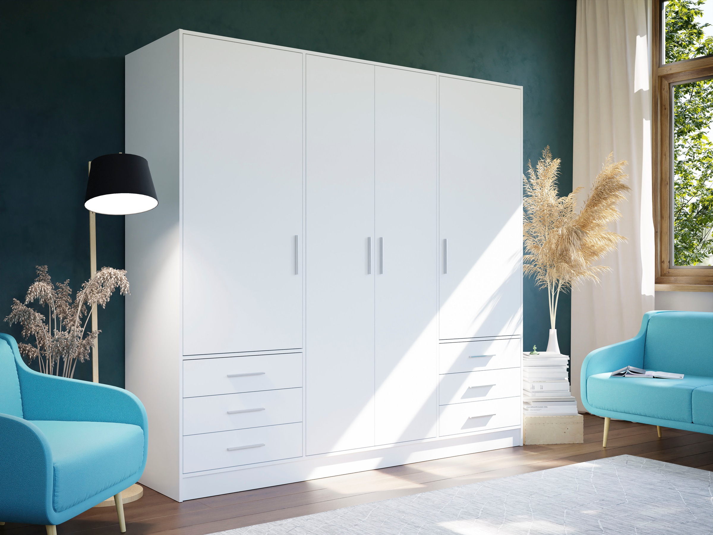 Thumbnail - FORTE Kleiderschrank "Jupiter, Made in Europe, mit Schubladen" Maße (T/H): 60/200 cm, Stauraum, 2 Breiten, 4 Farben, Sch...