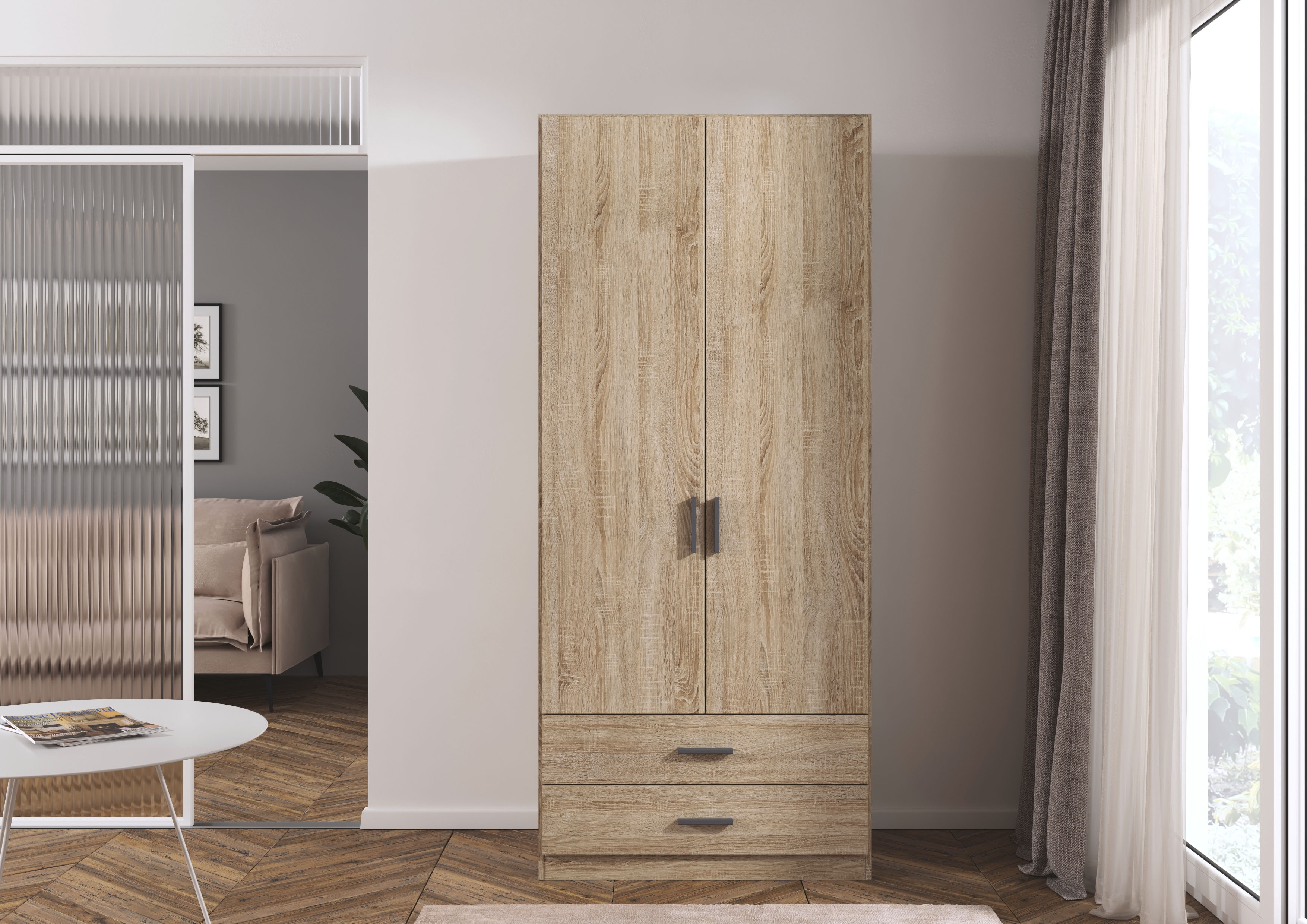rauch Drehtürenschrank "Kleiderschrank Garderobe GAMMA Breite 91 cm" in 3 Ausstattungen BASIC/CLASSIC/PREMIUM (inkl. SOFT-CLOSE-Funktion), mit Schubladen, verschiedene Griff-Varianten TOPSELLER MADE IN GERMANY