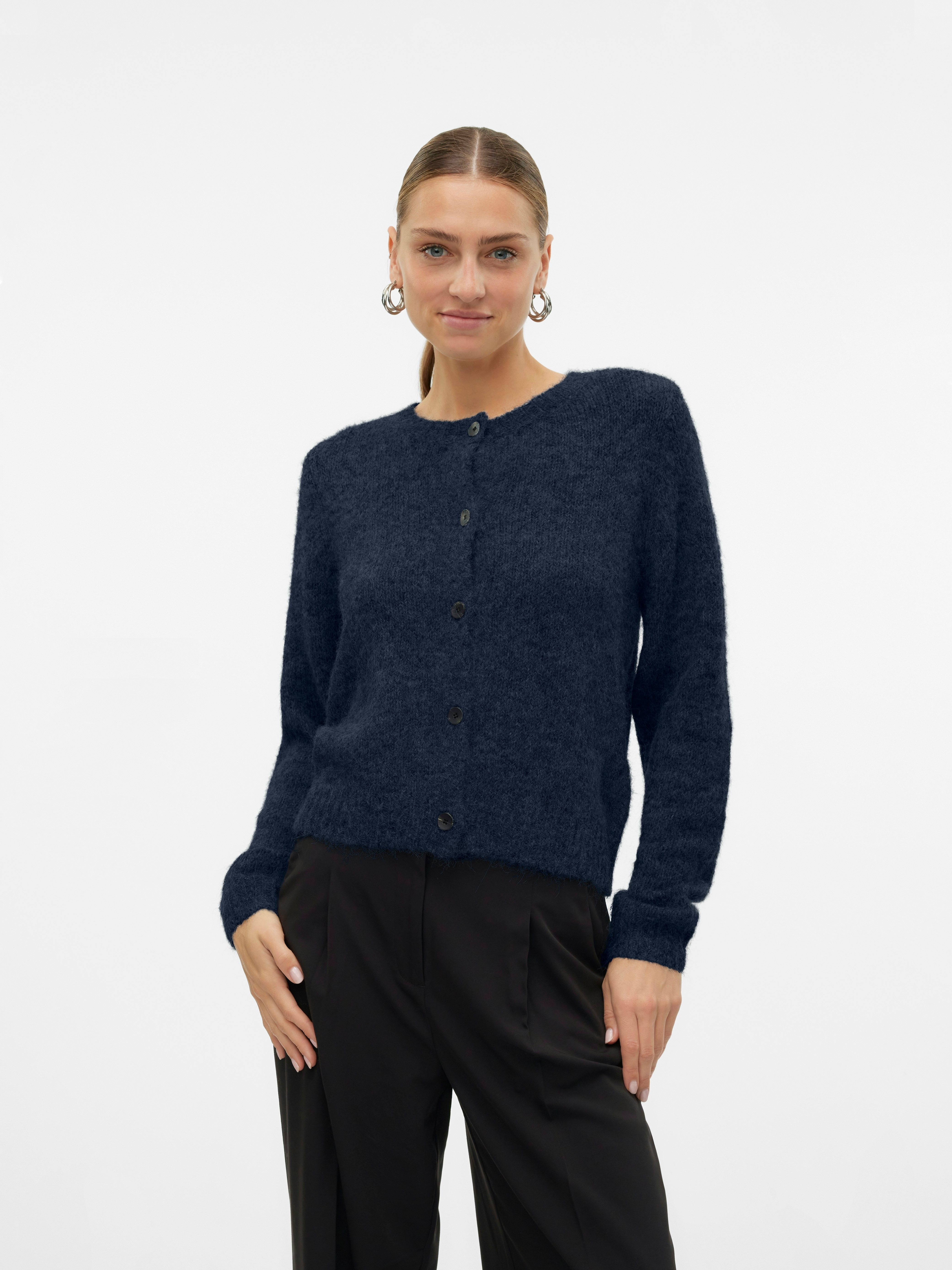 Vero Moda Strickjacke "VMNOVAH LS O-NECK BUTTON CARDI GA NOOS" Materialmix, regular fit