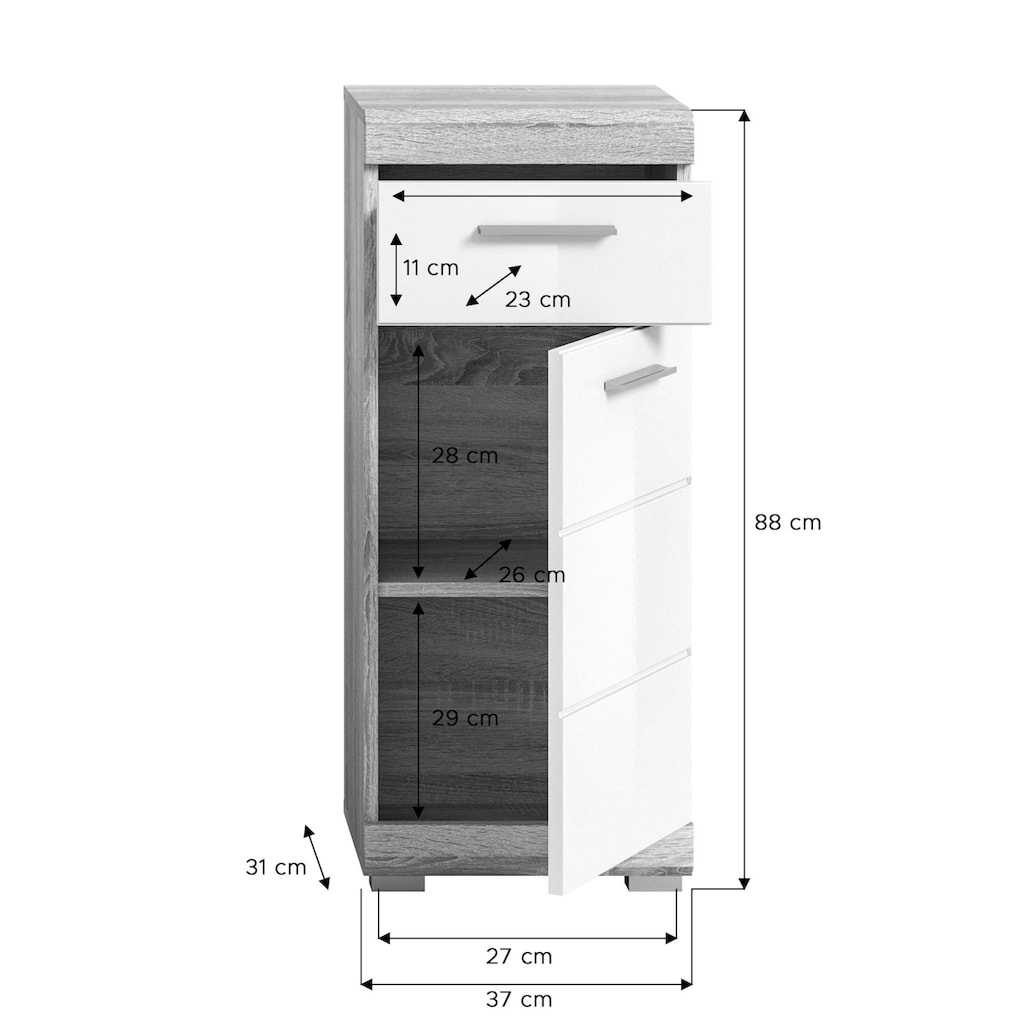 INOSIGN Unterschrank »Siena«, (1 St.), Badmöbel Badschrank, 1 Tür, 1 Schubkasten, Breite 37 cm