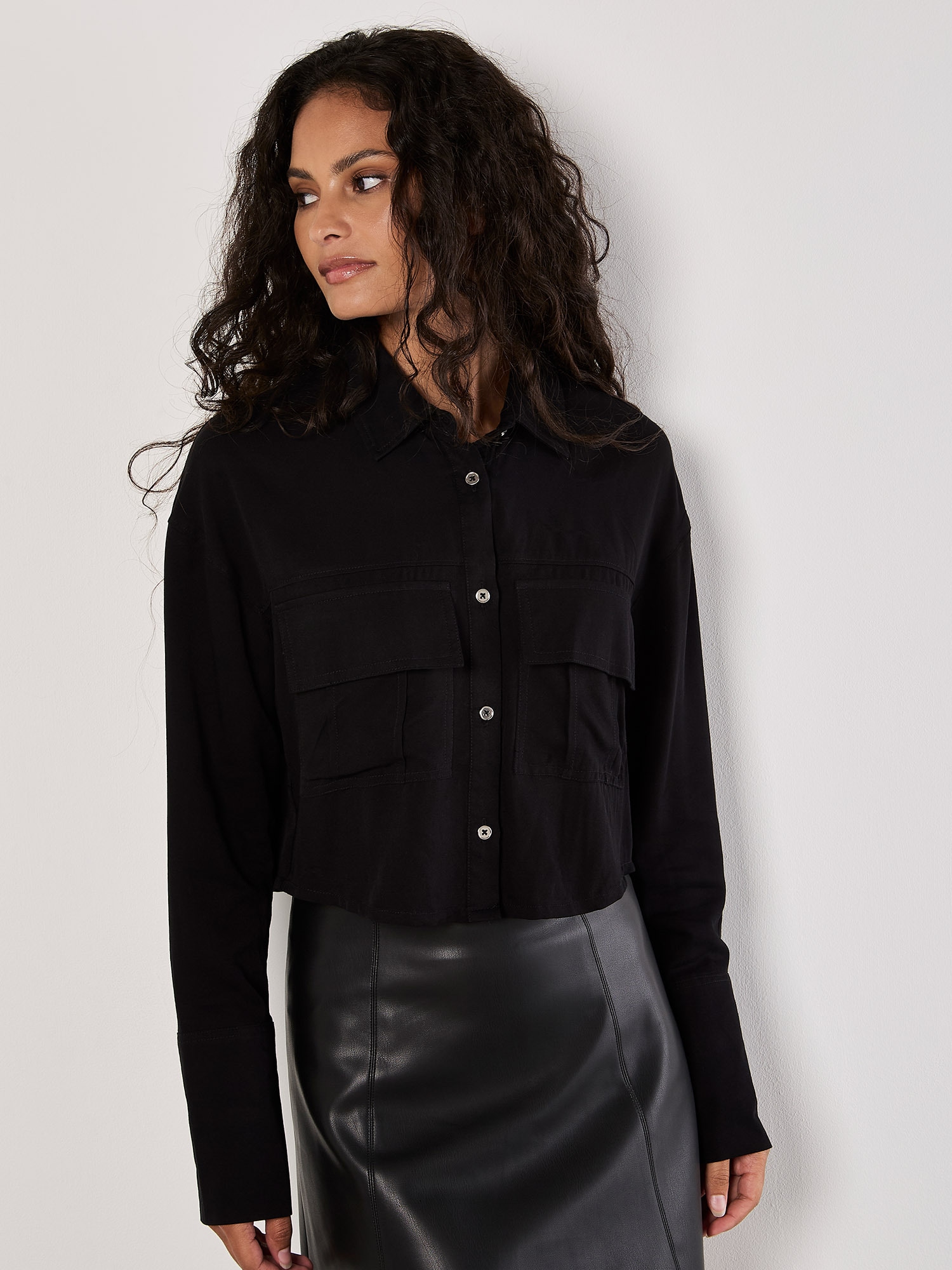 Apricot Klassische Bluse "Cropped Shirt" aus weichem Twill