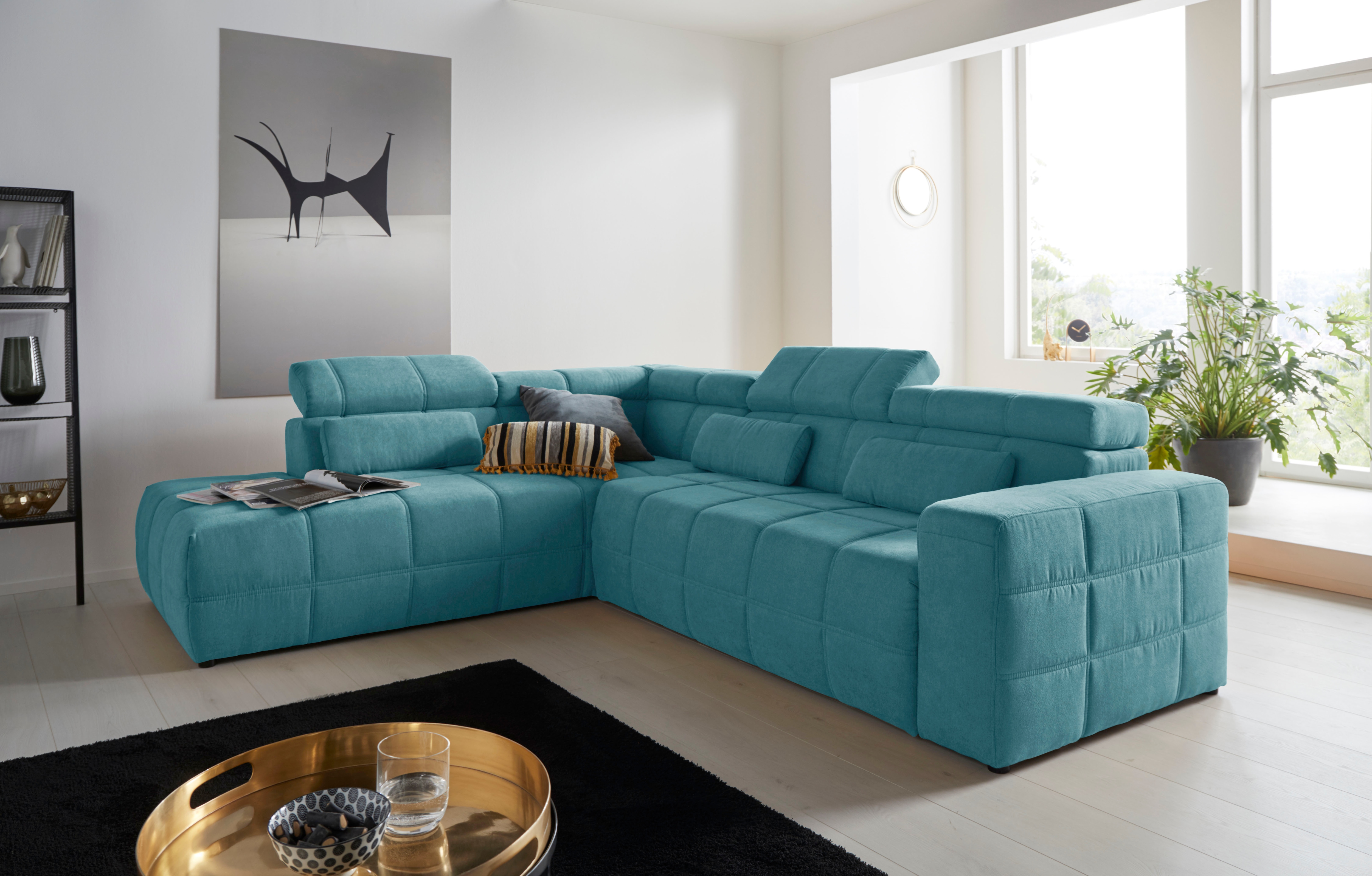 DOMO collection Ecksofa "BRANDON bequem, Breite 275cm, L-Form, auch in Leder" inklusive Kopfteilverstellung, wahlweise mit Sitztiefenverstellung