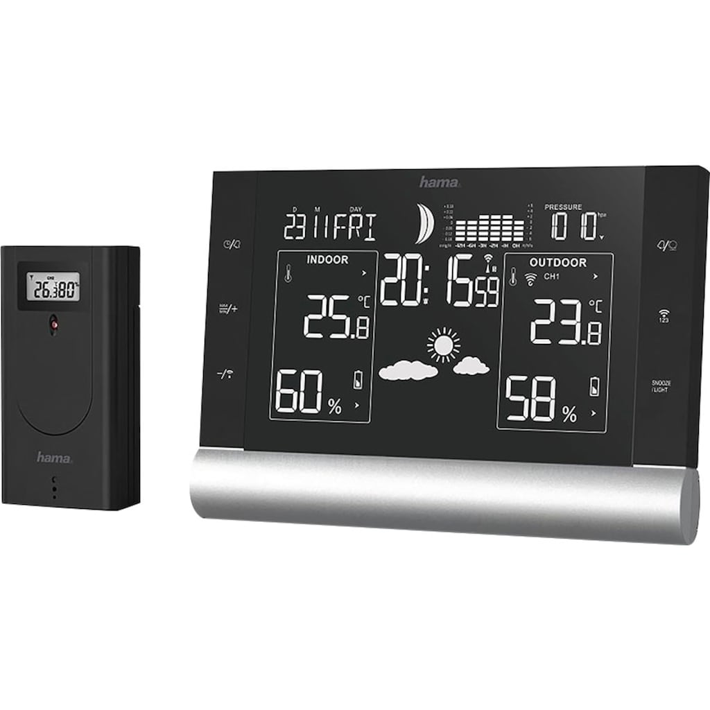 Hama Wetterstation »Funkuhr Black Line Plus«