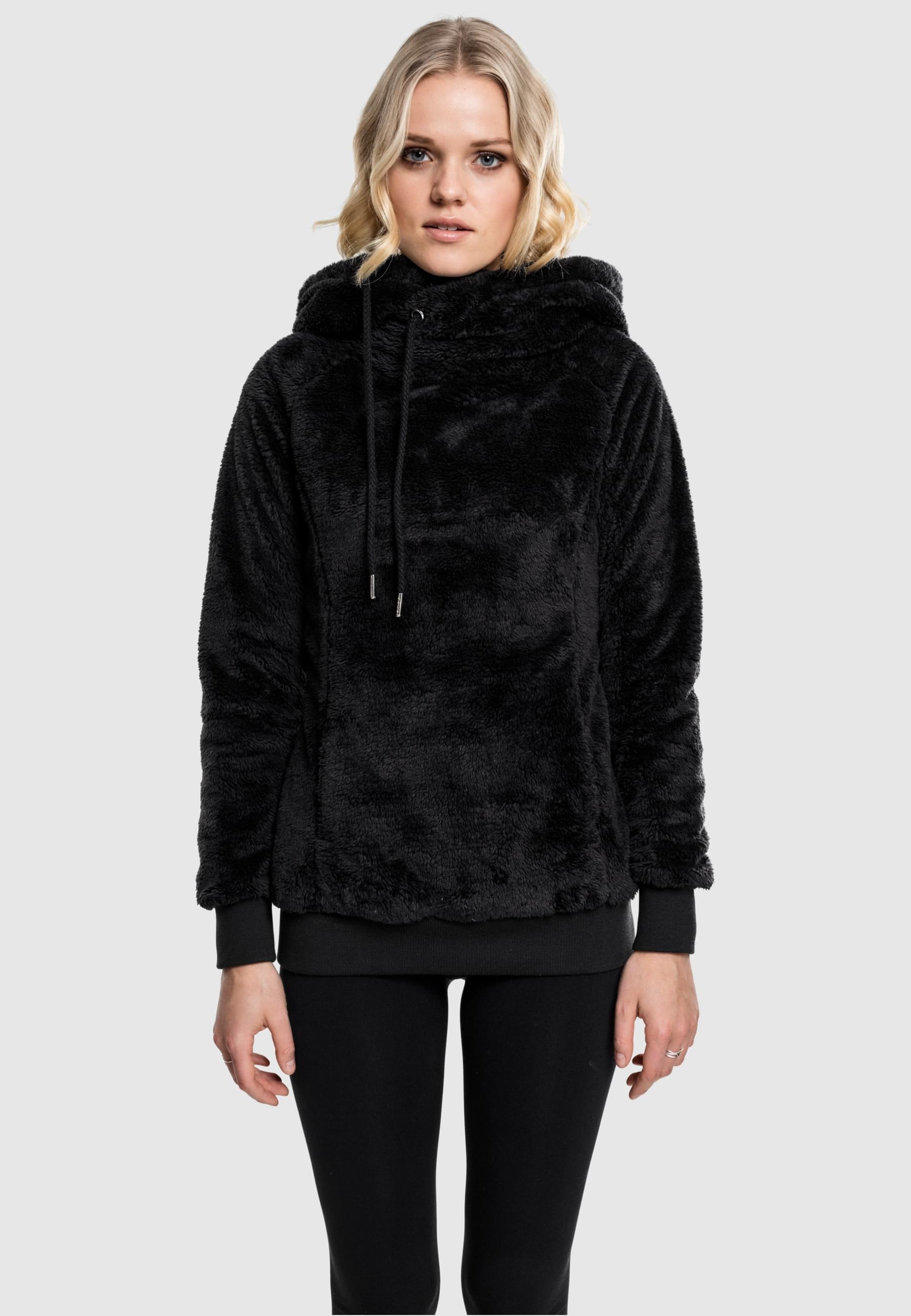 URBAN CLASSICS Rundhalspullover »Urban Classics Damen Ladies Long Teddy Hoody«, (1 tlg.)