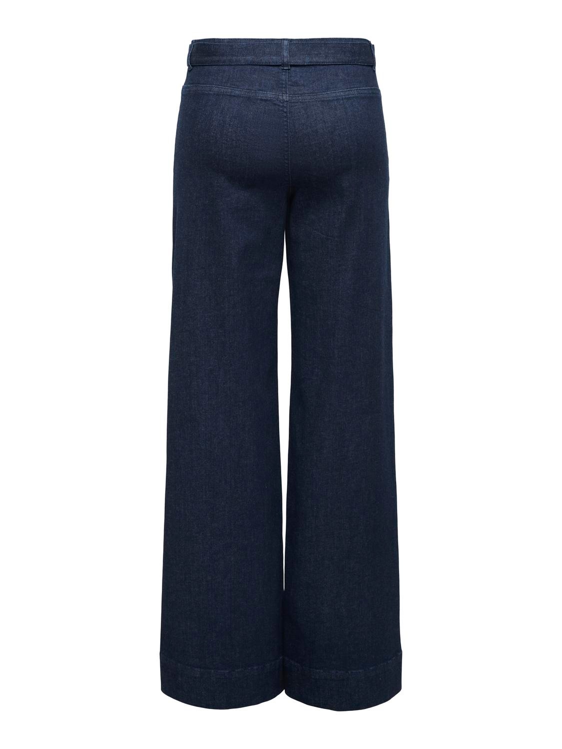 High-waist-Jeans ONLY "ONLMADISON BLUSH HW WID BELT DNM GUA579", Damen, Gr. XL, Länge 32, dunkelblau denim detail:rinse, Denim/Jeans, Obermaterial: 91% Baumwolle, 7% Polyester, 2% Elasthan, unifarben, lang, Jeans High-Waist-Jeans, Materialmix, High Waist, 2