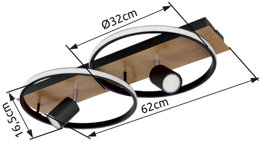 GLOBO LIGHTING LED Deckenleuchte »DANNY«, Leuchtmittel LED-Modul | LED fest integriert, Deckenlampe/Wohnzimmer/Schlafzimmer/modern/Holz