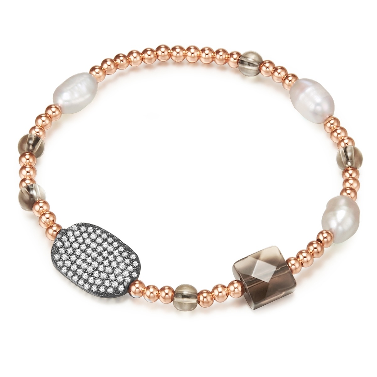 LULU & JANE Damen Armband "LJ121", Metallroségold, weiß, Metall, Armbänder, Metall-Legierung