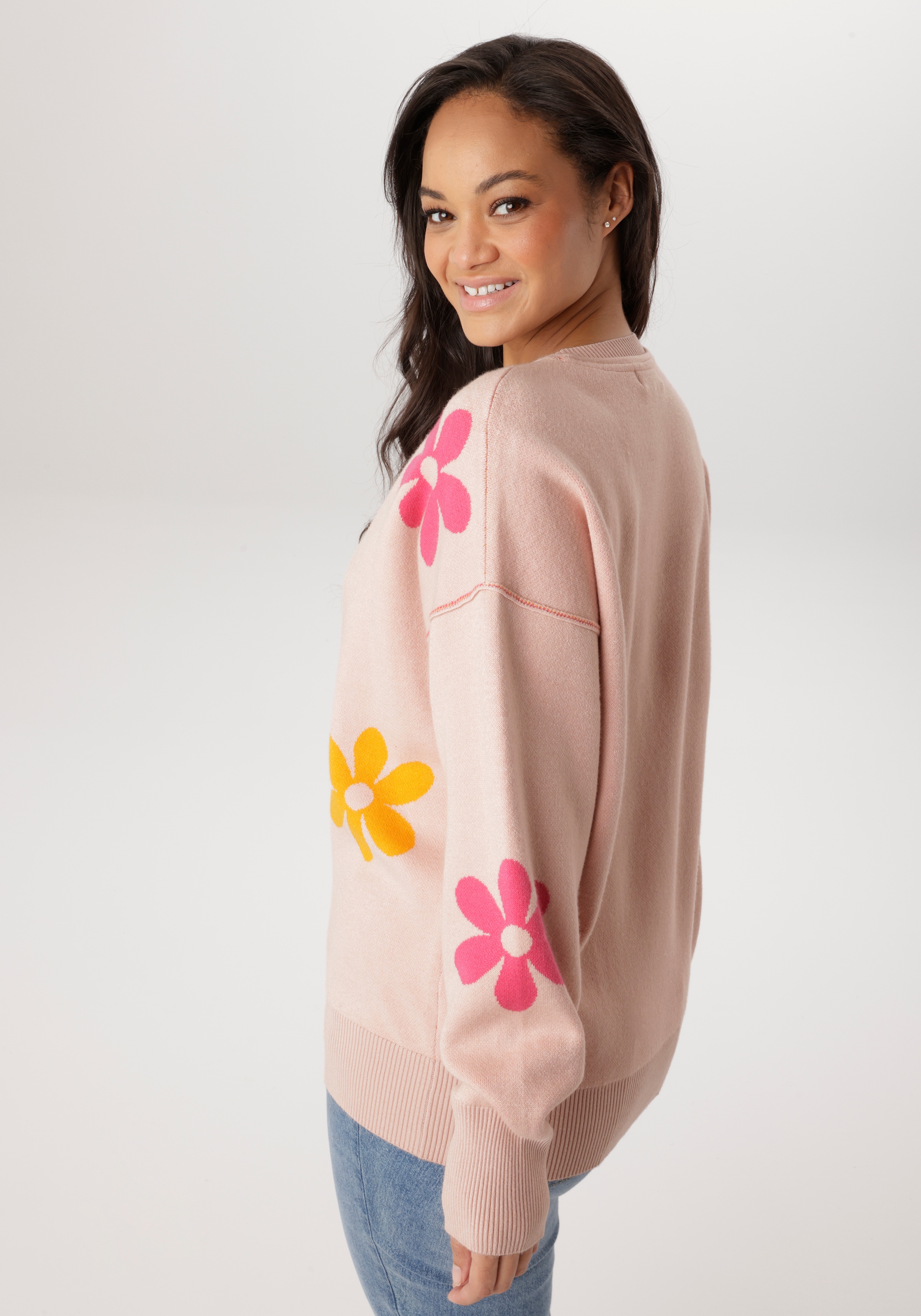 Aniston PLUS Strickpullover mit eingestricktem Blumenmuster