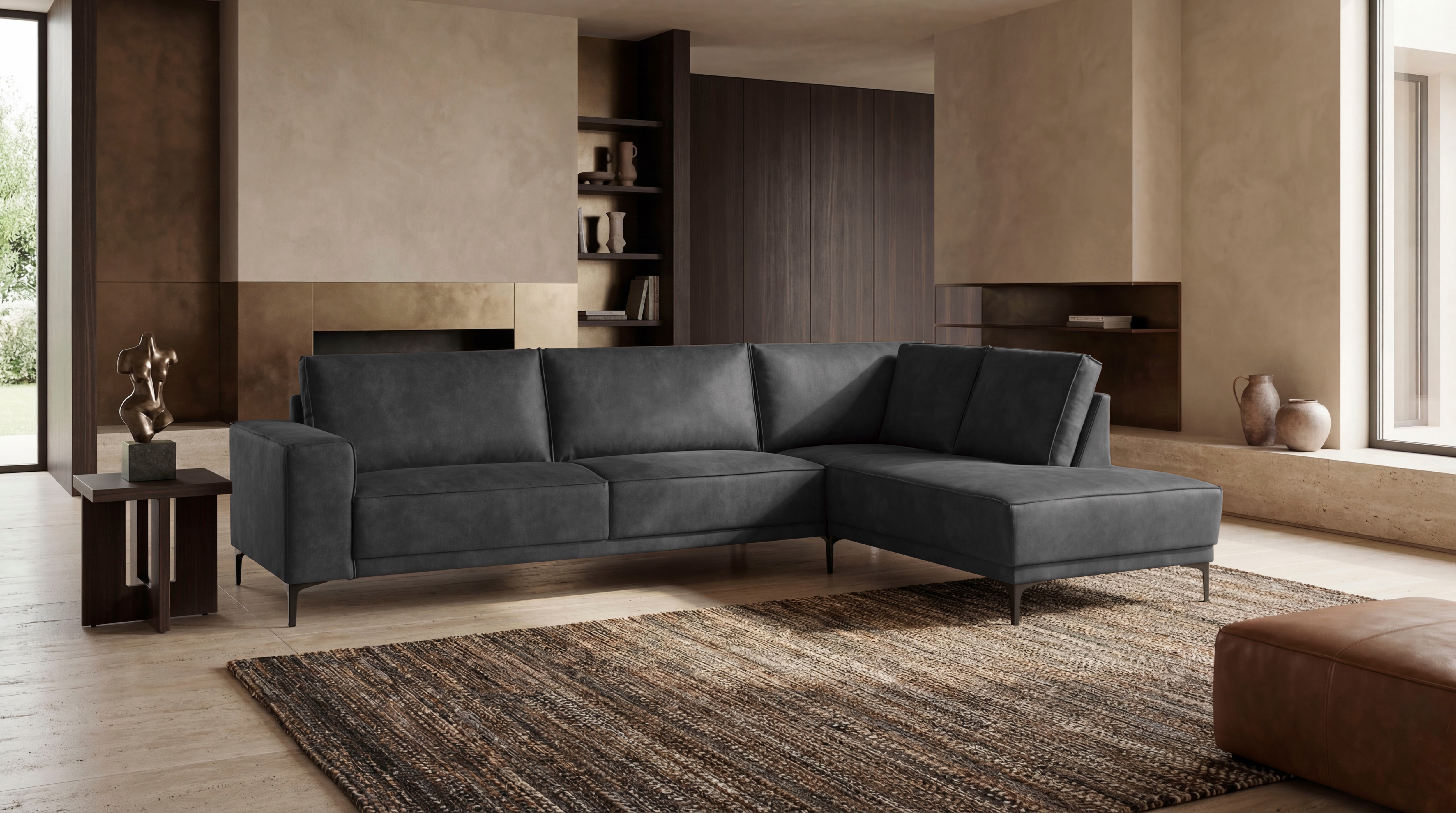 OTTO home Ecksofa "OLAND Luxus-Microfaser L-Form, B: 289 cm, Skandi-Design" Struktur, Flachgewebe, Luxus-Microfaser, Boucle