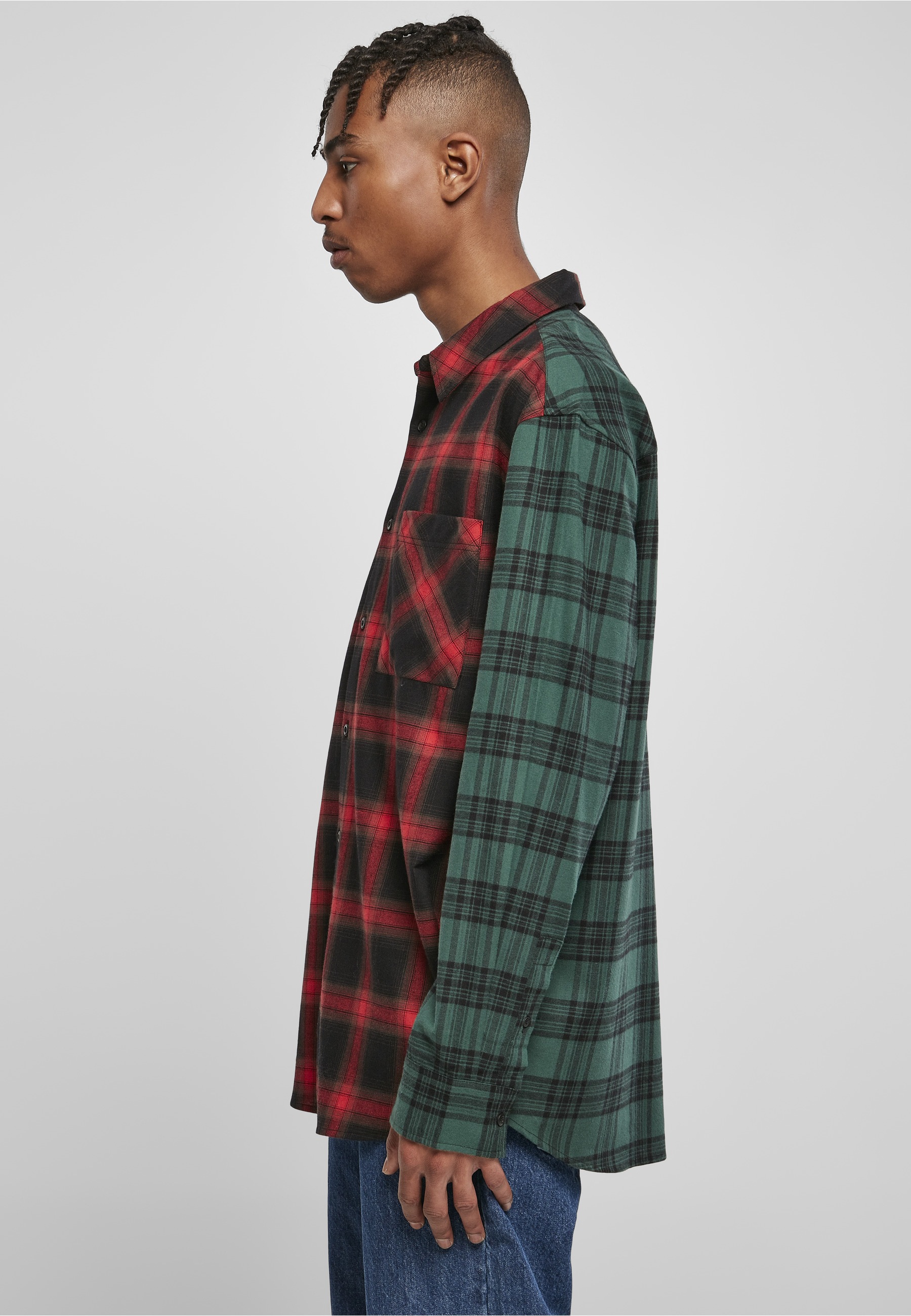 URBAN CLASSICS Langarm-Poloshirt »Urban Classics Herren Oversized Mix Check Shirt« 1 Stk.