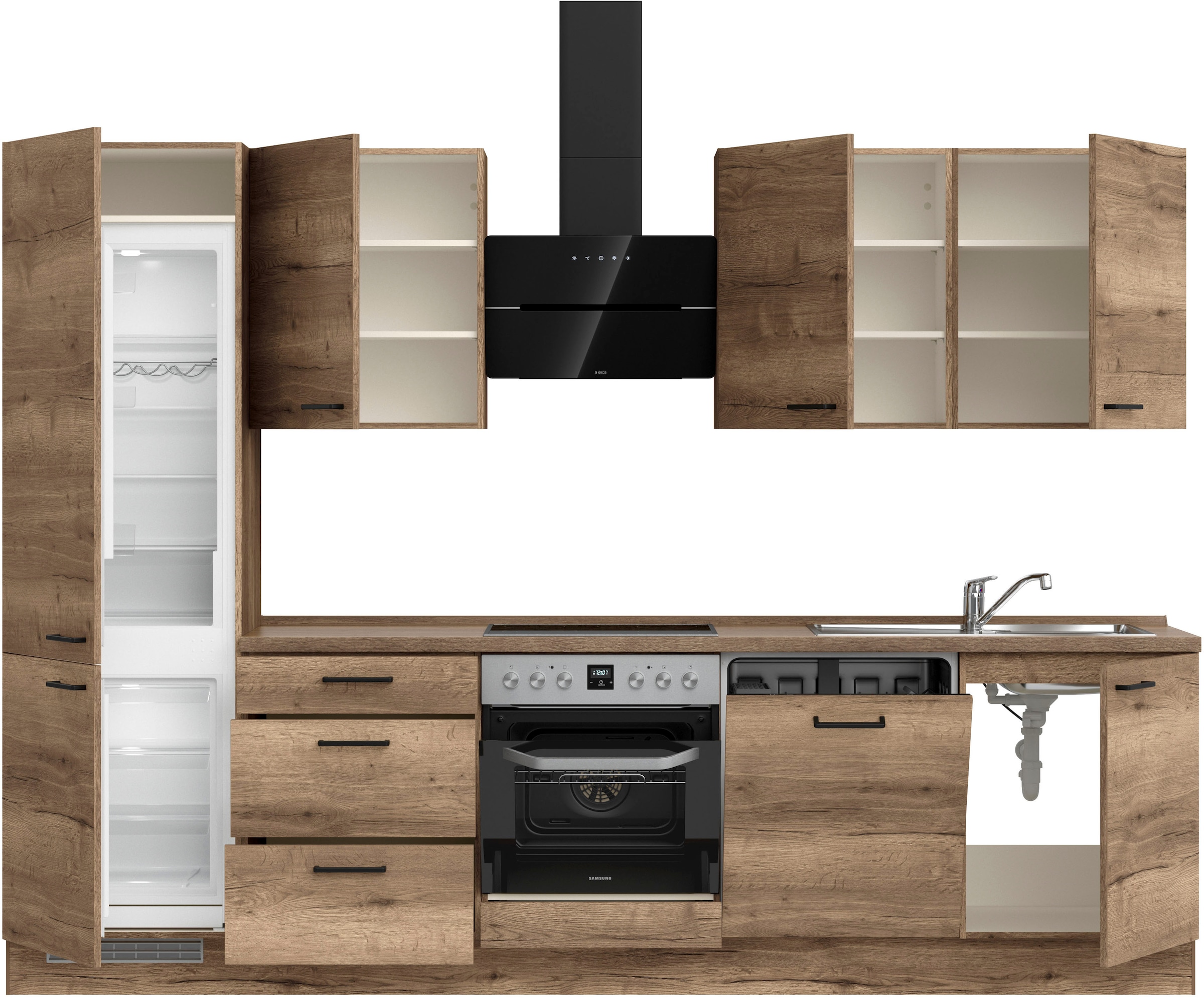 nobilia® Küchenzeile »"Structura II", NEU: individuell anpassbar mit gratis Profi-Beratung« vormontiert, Breite 300 cm, Ausrichtung wählbar, wahlw. mit E-Geräten