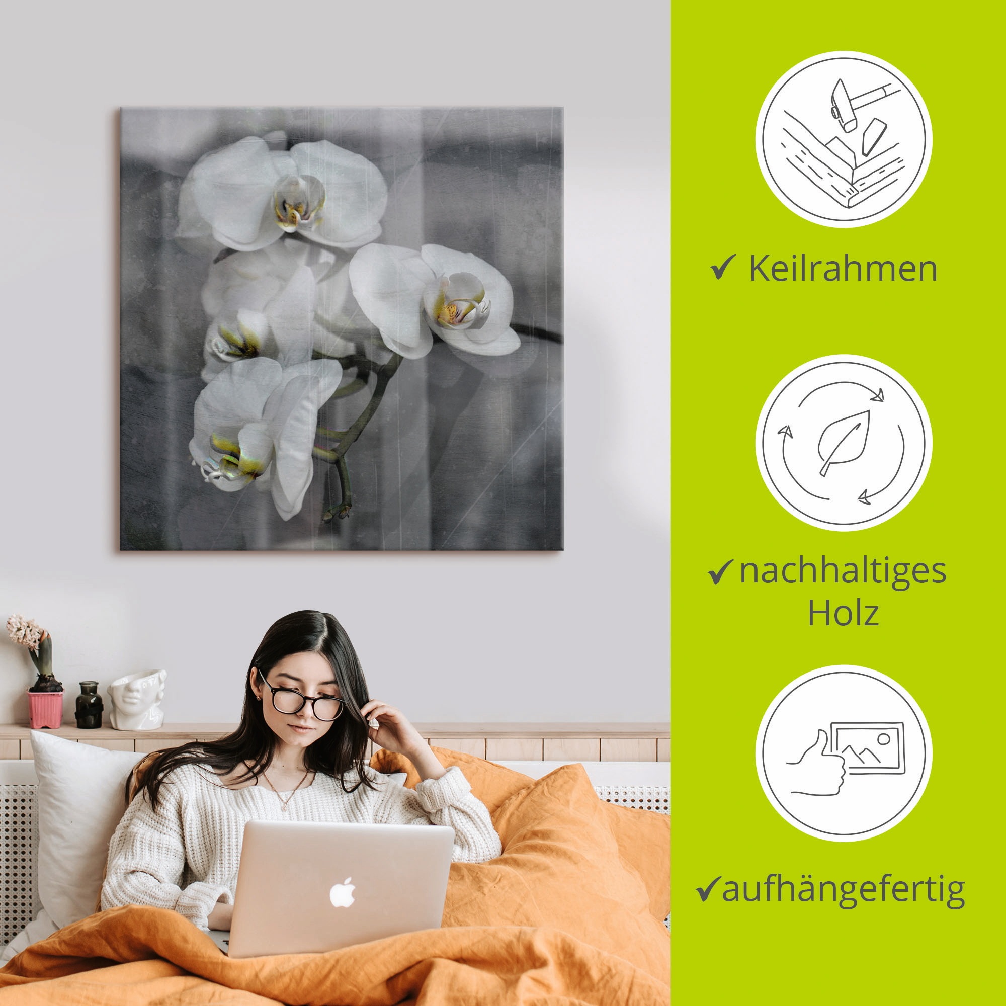 Artland Wandbild »Weisse Orchideen - white Orchid«, Blumen, (1 St.), als Leinwandbild, Wandaufkleber in verschied. Größen
