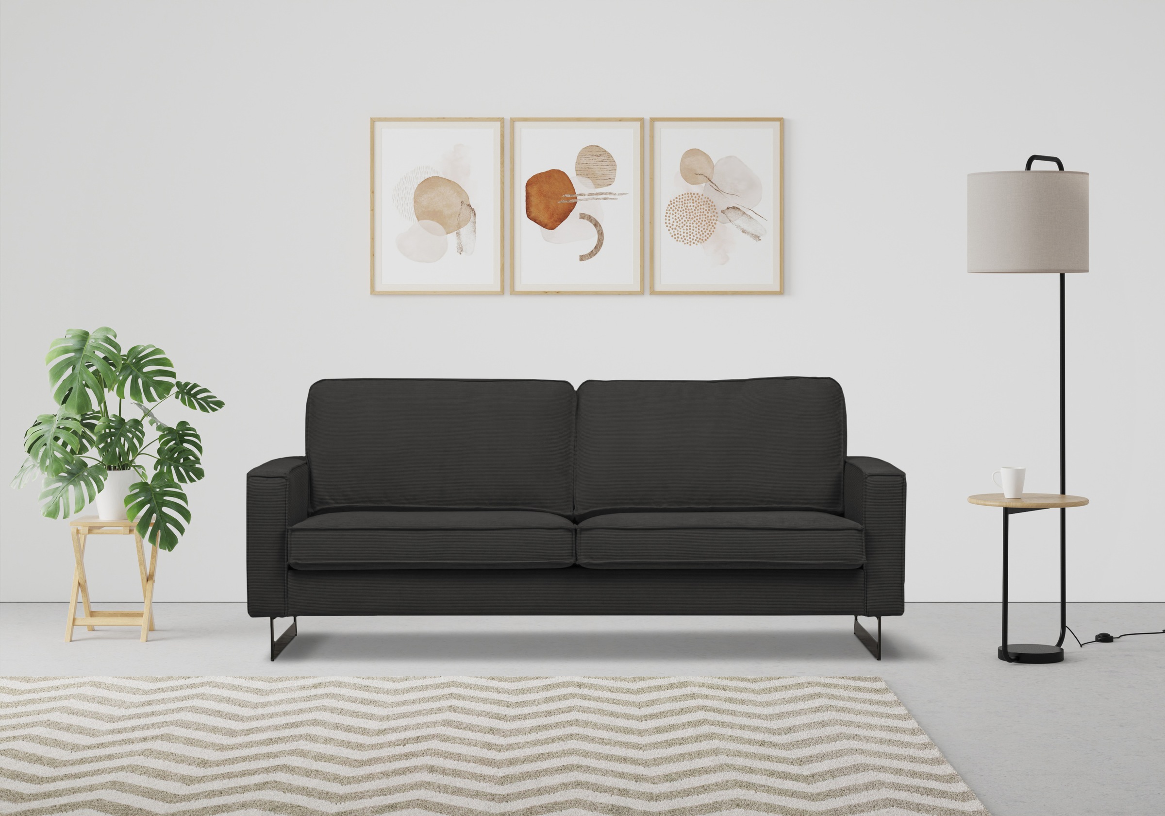 Home affaire 3-Sitzer "Pinto, 206 cm, Cord, Chenille, Lederoptik" mit Keder günstig online kaufen