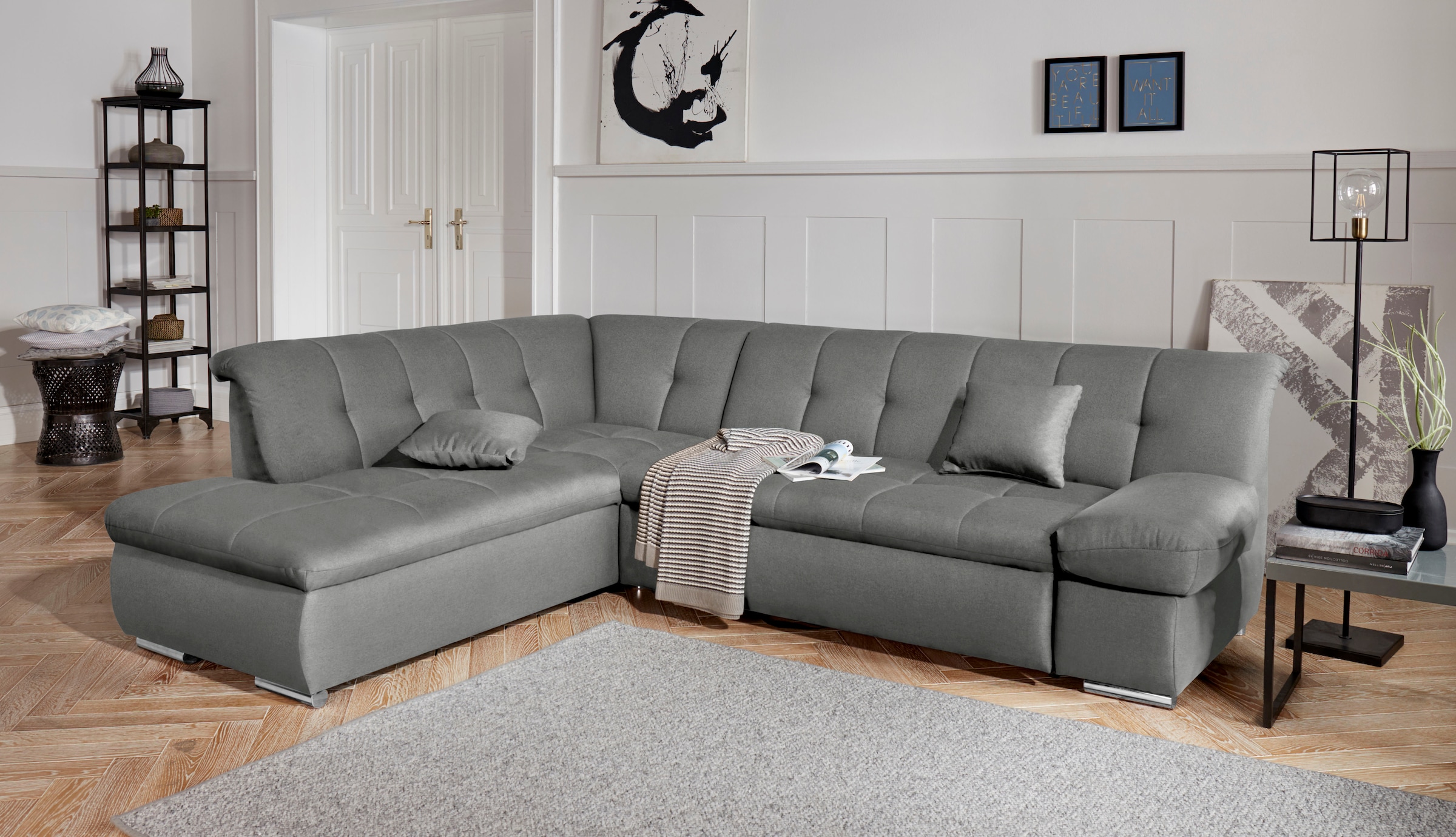 DOMO collection Ecksofa "MONA 271x213 cm, modern und komfortabel" whlw. mit Bett- und Armlehnfunktion, L-Form
