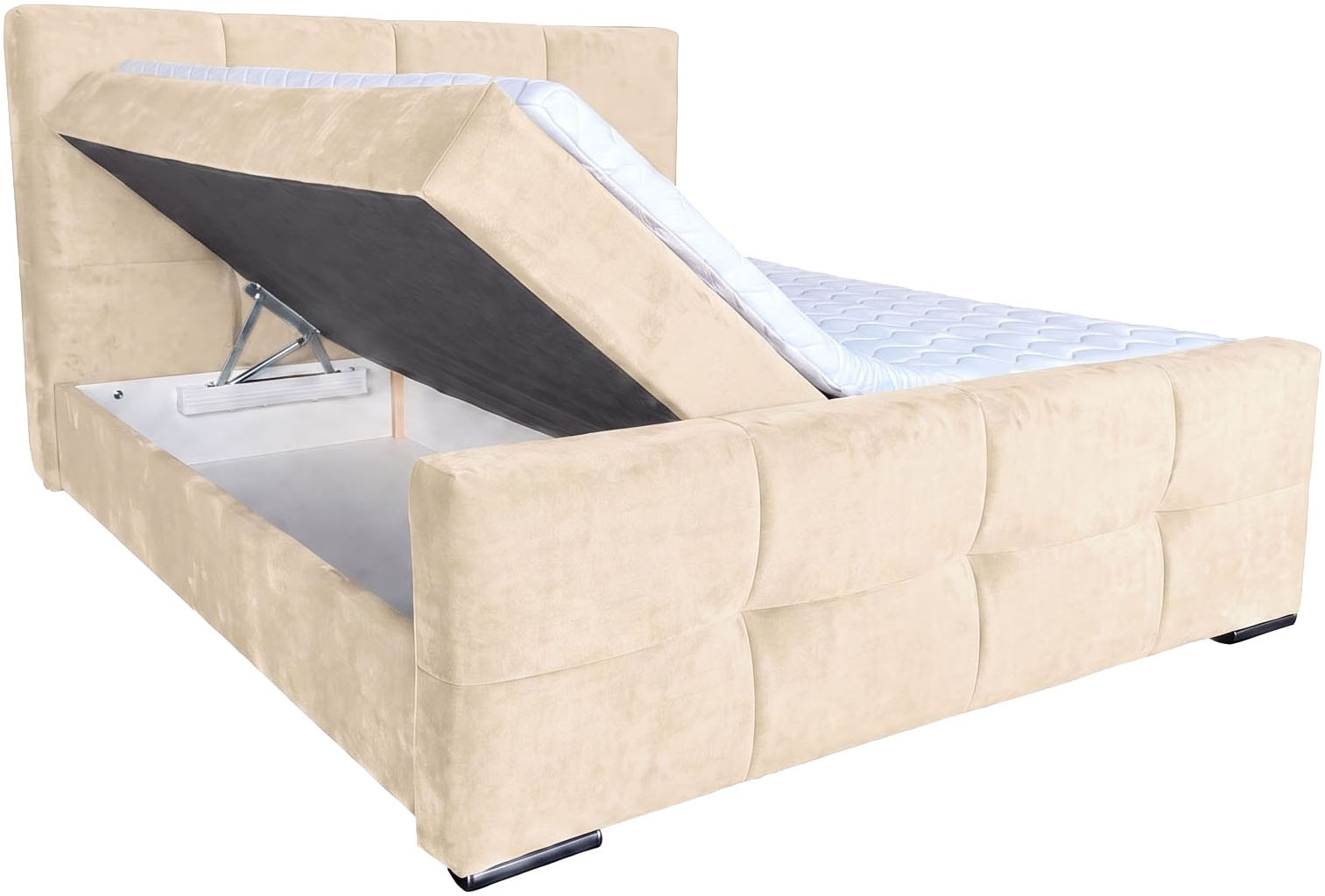 OTTO home Boxbett »RISE, Polsterbett mit Bettkasten, inkl. Taschenfederkernmatratze H3« inkl. Kaltschaumtopper, Luxus-Mircofaser-Bezug, Liegefläche 180x200 cm