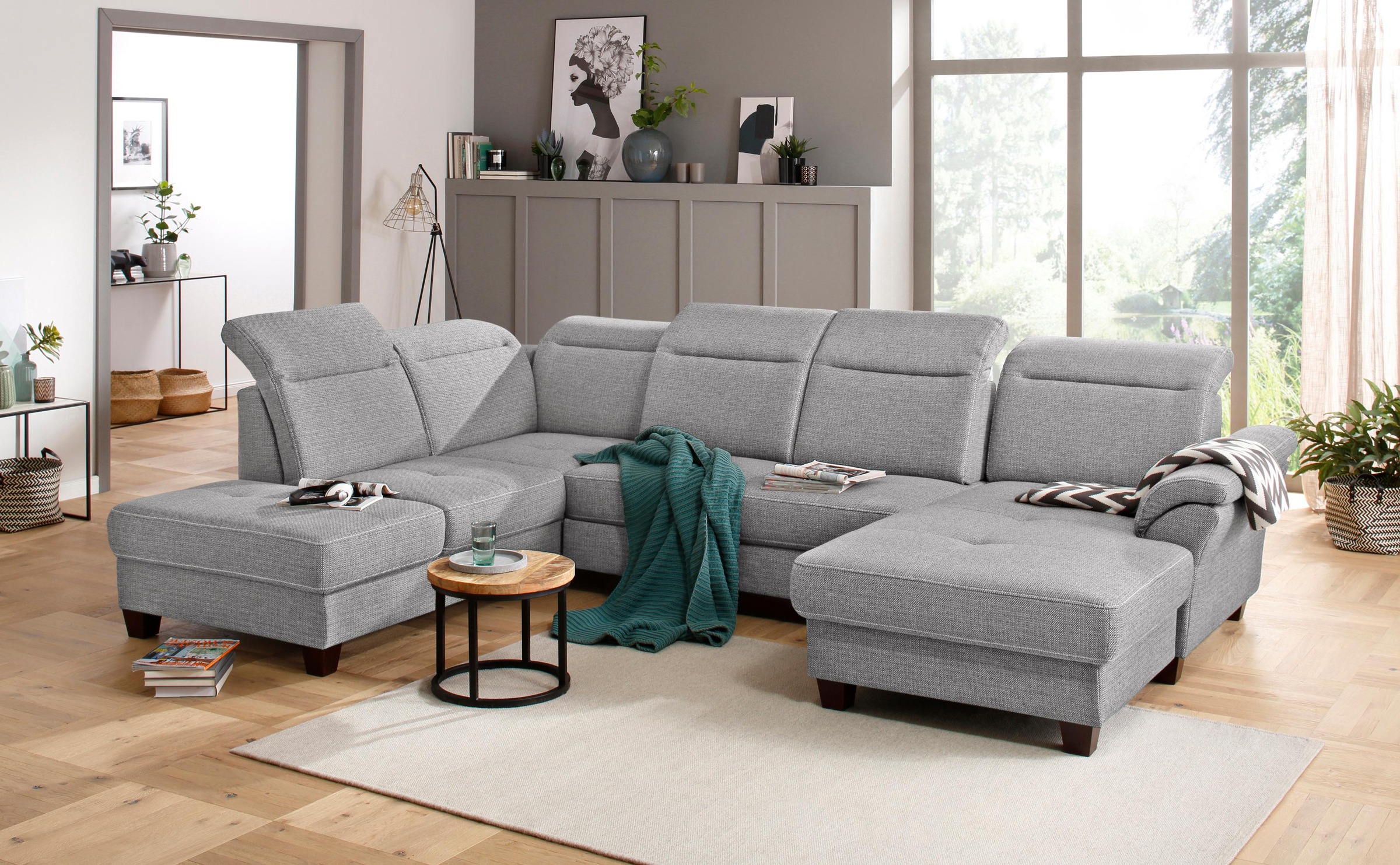 Home affaire Wohnlandschaft "Solvei U-Form" Sitztiefenverstellung und Feder günstig online kaufen