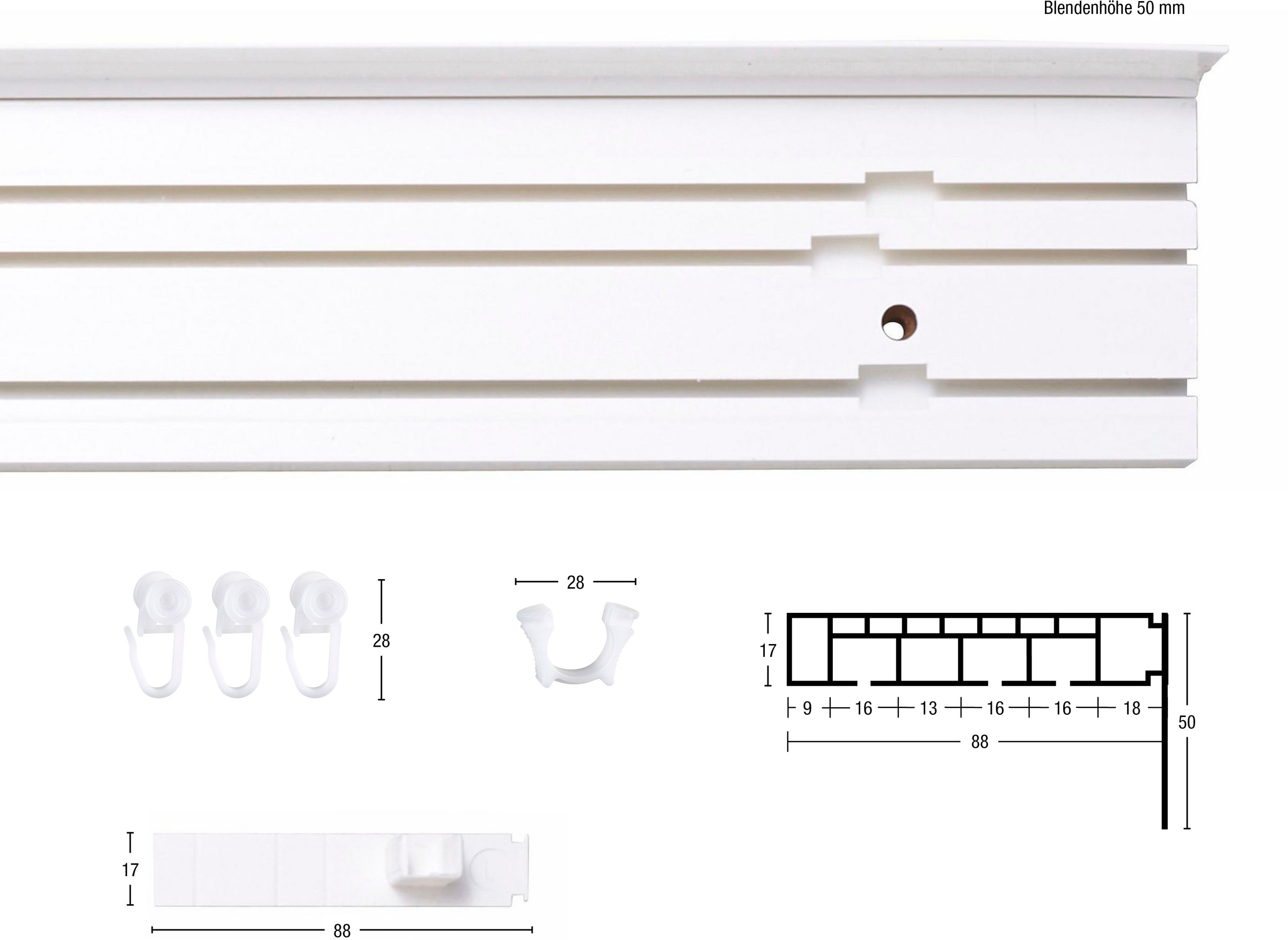 GARESA Gardinenschiene »Kunststoffschiene mit Blende«, 3 läufig-läufig,  Wunschmaßlänge, Deckenmontage, verlängerbar, einfache Montage, schlicht  kaufen | BAUR