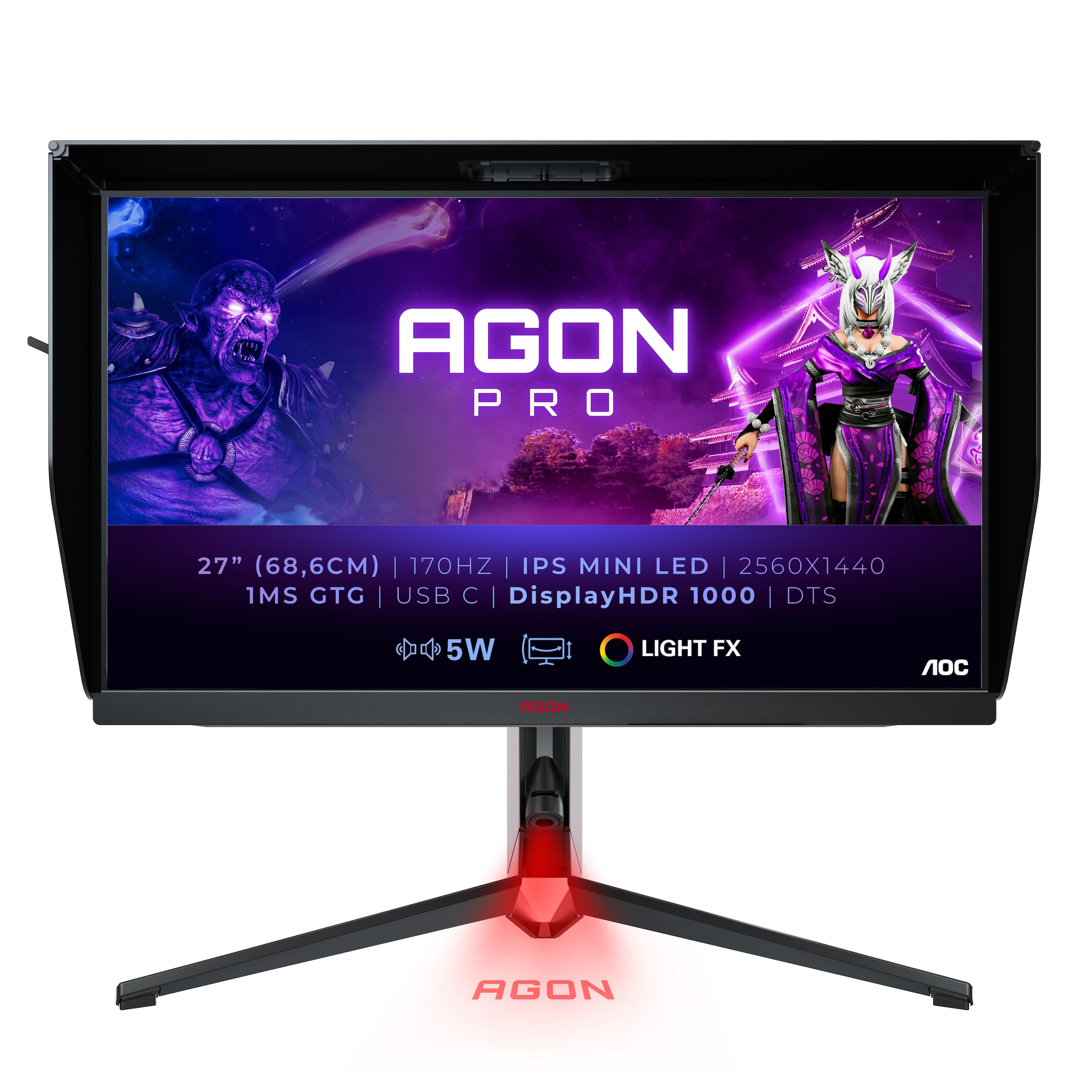 AOC Gaming-Monitor »AG274QXM«, 68,6 cm/27 Zoll, 2560 x 1440 px, 0,5 ms Reaktionszeit, 170 Hz, innovative Mini-LED Technologie, Screen Shield