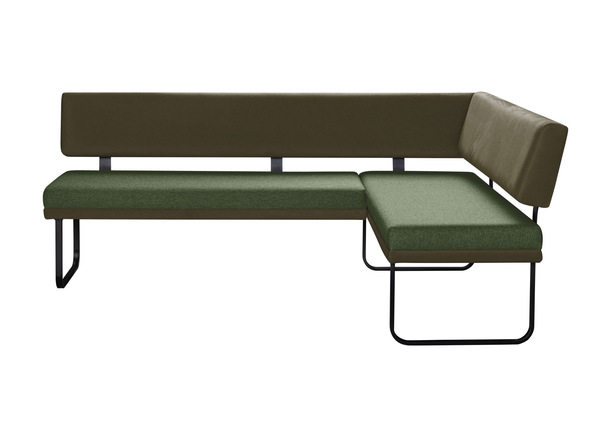 Eckbank OTTO HOME "Gabi Esszimmerbank, Bank, Küchenbank, Polsterbank", grün, B:214cm H:87cm T:164cm, Holzwerkstoff, Massivholz, Metall, Polyester, Sitzbänke, Eckbank, Gestell aus matt-schwarzem Flachmetall, stabil, 2-Stoff-Design 2