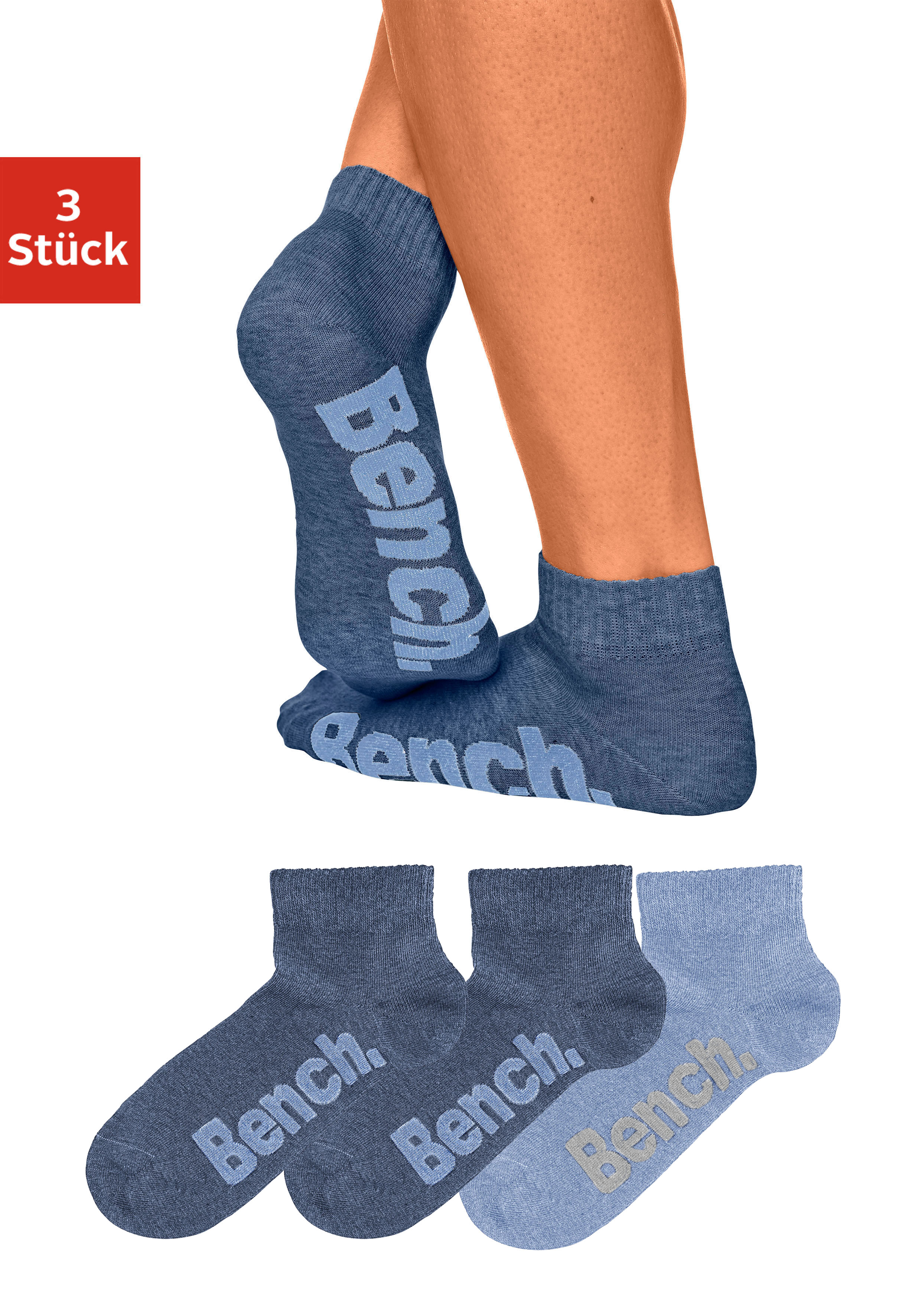 Bench. Kurzsocken "Damen Herren Socken Kurzschaft mit Komfortbund" Packung, 3 Stk. tlg. mit bequemen Rippbündchen