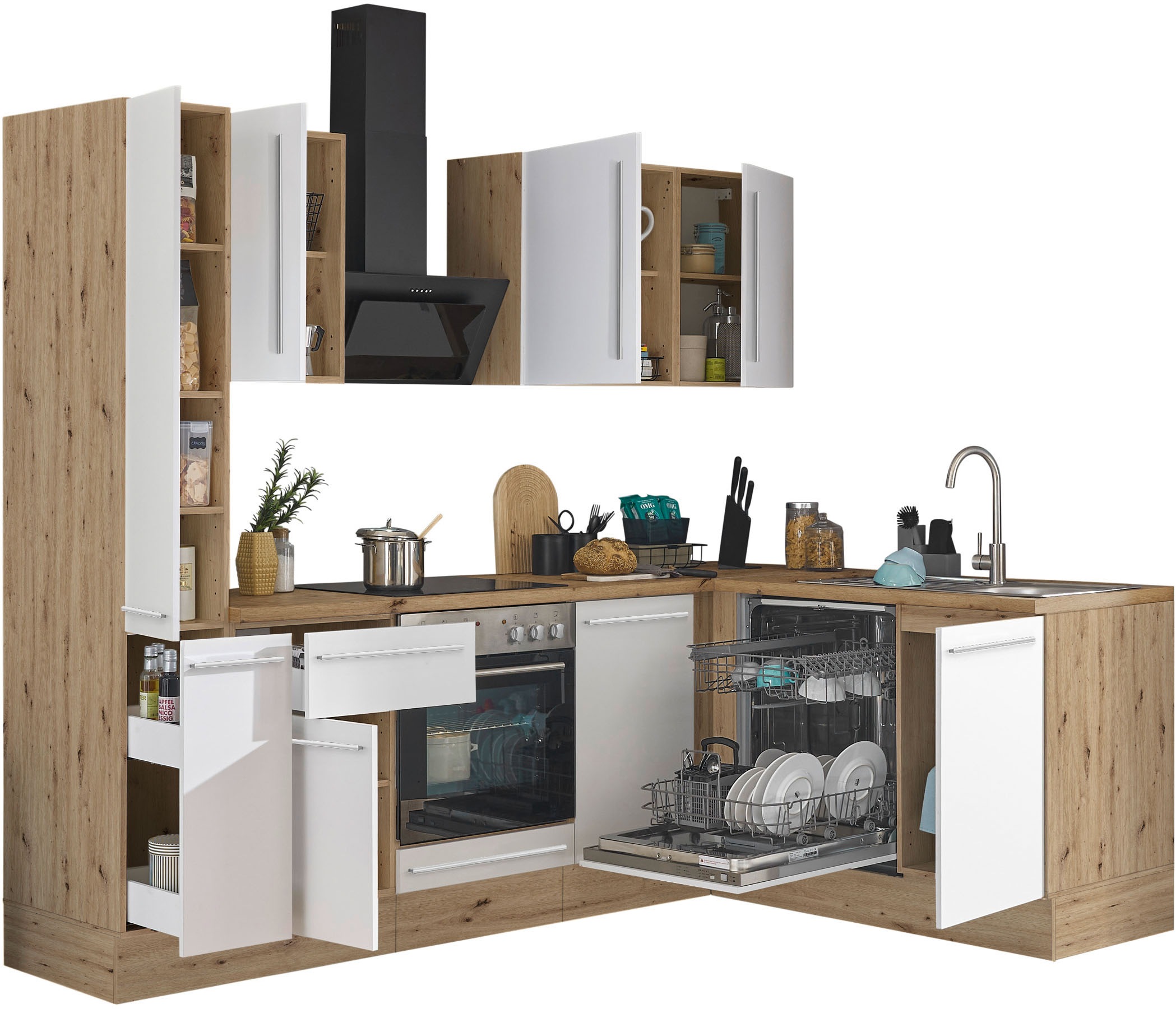 KOCHSTATION Winkelküche »Florida, Stellbreite 250x165 cm«, wahlweise mit E-Geräten, mit Softclose für Türen und Schubkästen