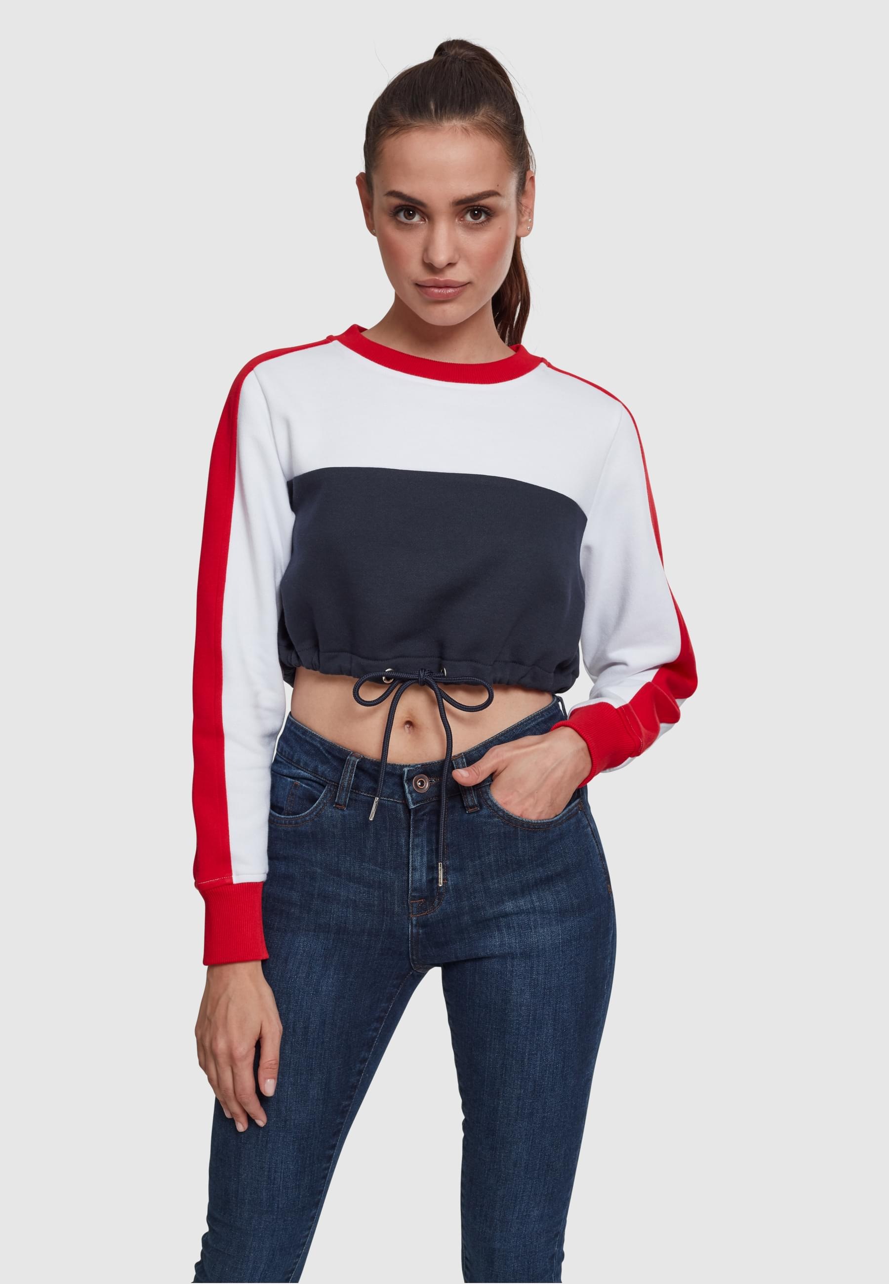 URBAN CLASSICS Sweatshirt »Urban Classics Damen Ladies Cropped 3-Tone Stripe Crew«, (1 tlg.)