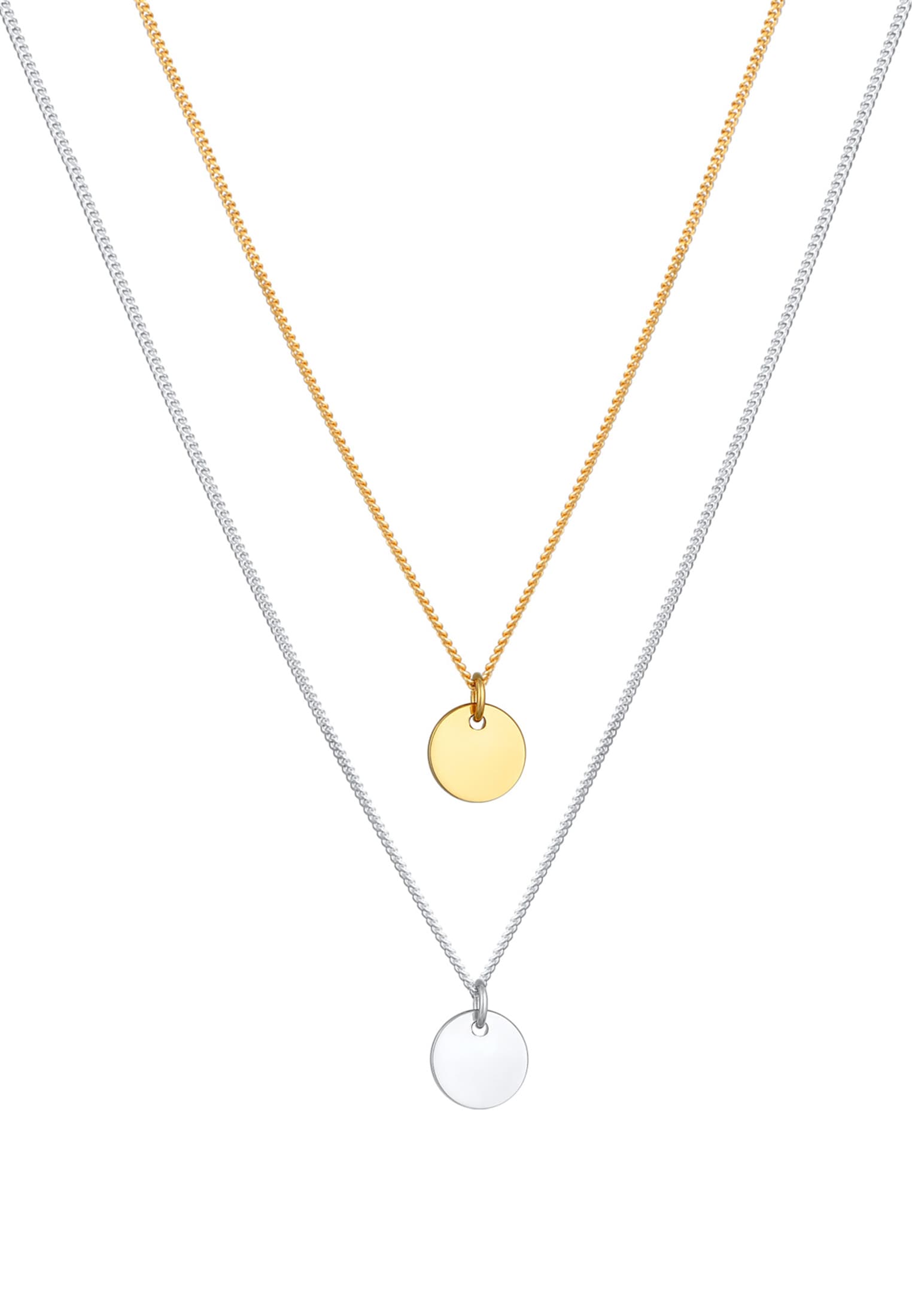 Elli Gliederkette »Layer Kette mit Kreis Plättchen 925 Silber«
