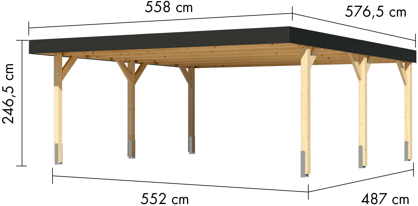 Karibu Doppelcarport, Leimholz, 528 cm, naturbelassen, aus kesseldruckimprägniertem Massivholz