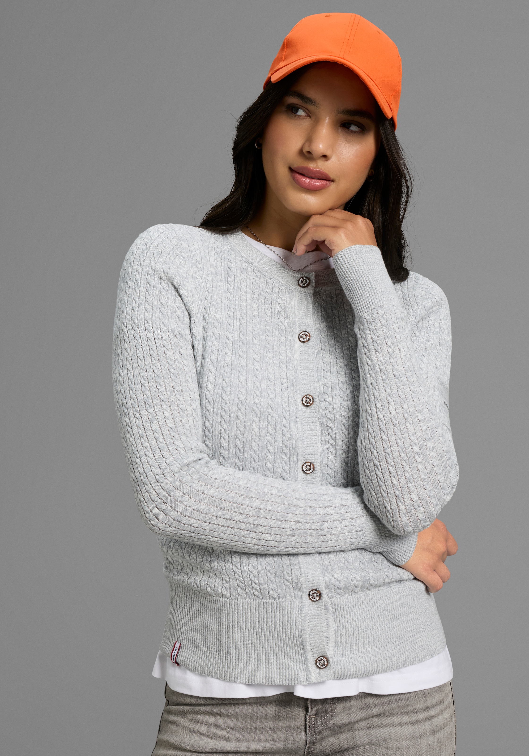 KangaROOS Strickjacke, Strickjacke mit Zopfmuster in mélange Optik - NEUE-K günstig online kaufen