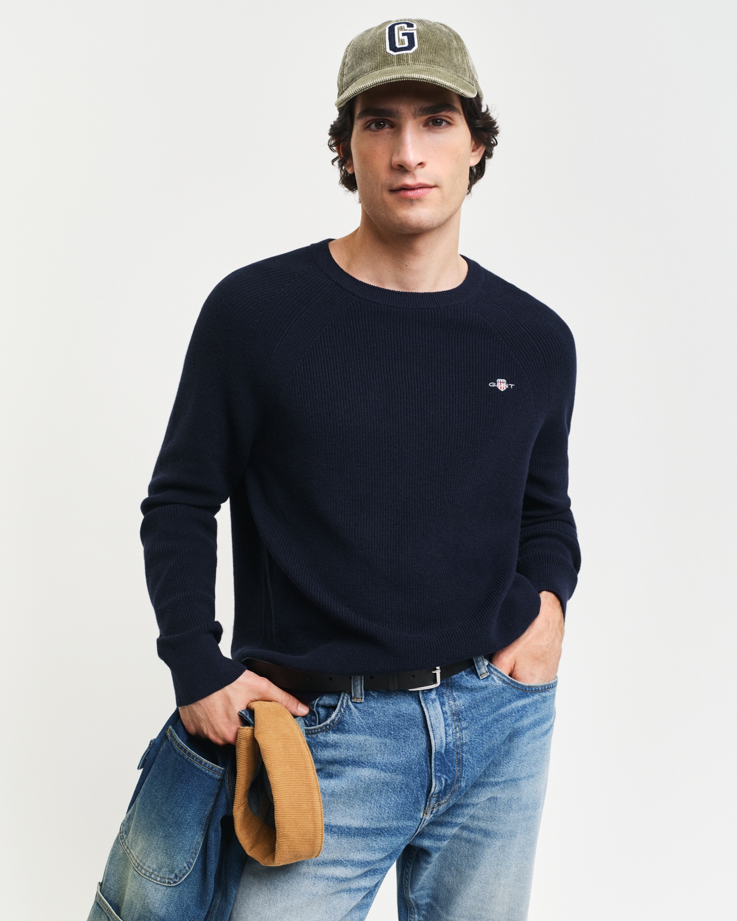 Gant Rundhalspullover "COTTON WOOL RIB C-NECK", Rippstrickstruktur