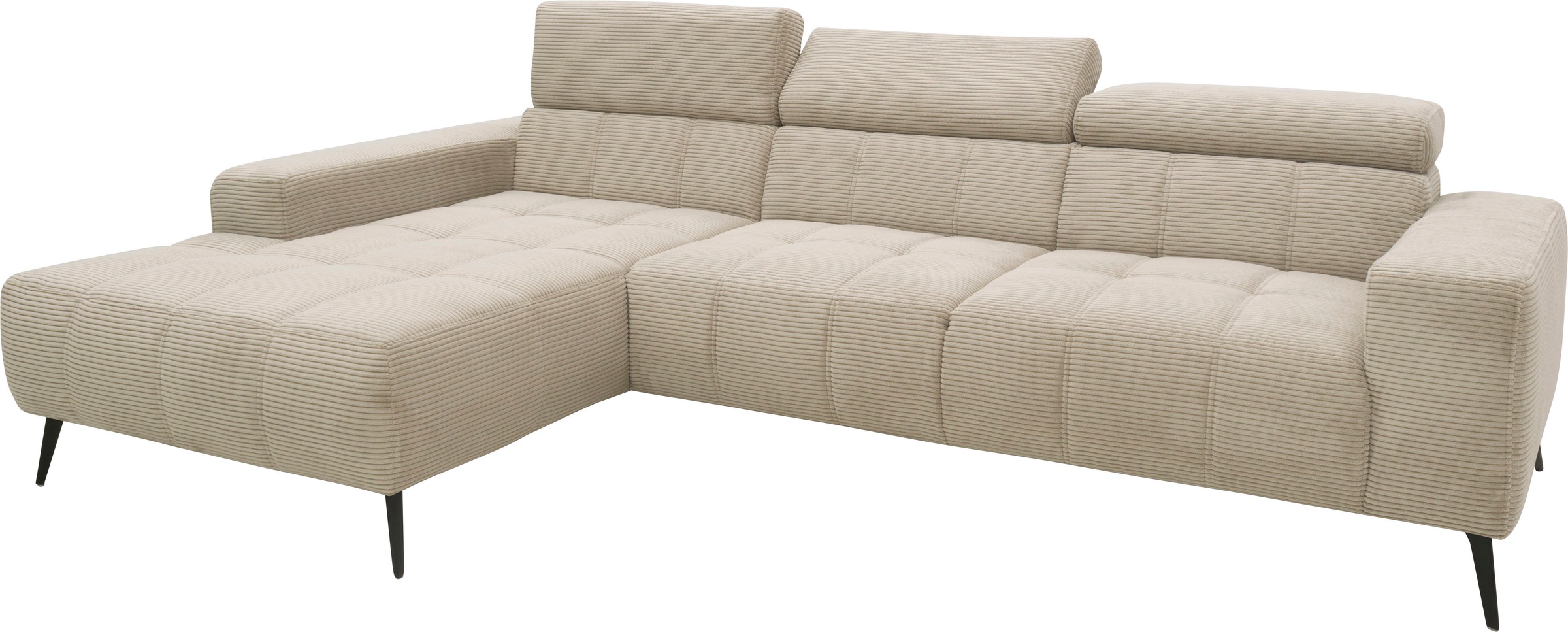 DOMO collection Ecksofa »Trento L-Form, mit Kufenfuß oder Einzelfuß«, wahlweise mit Kopfteilverstellung, Recamiere links/rechts bestellbar