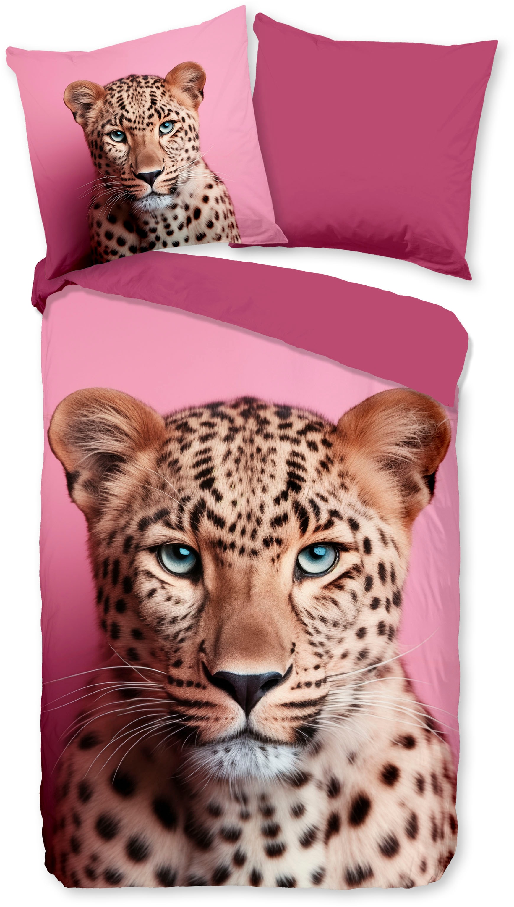 PURE luxury collection Wendebettwäsche "Leona" 2 Stk. Mikrofaser, Pflegeleicht, Reißverschluss, Wendeoptik, Leopard, Rosa