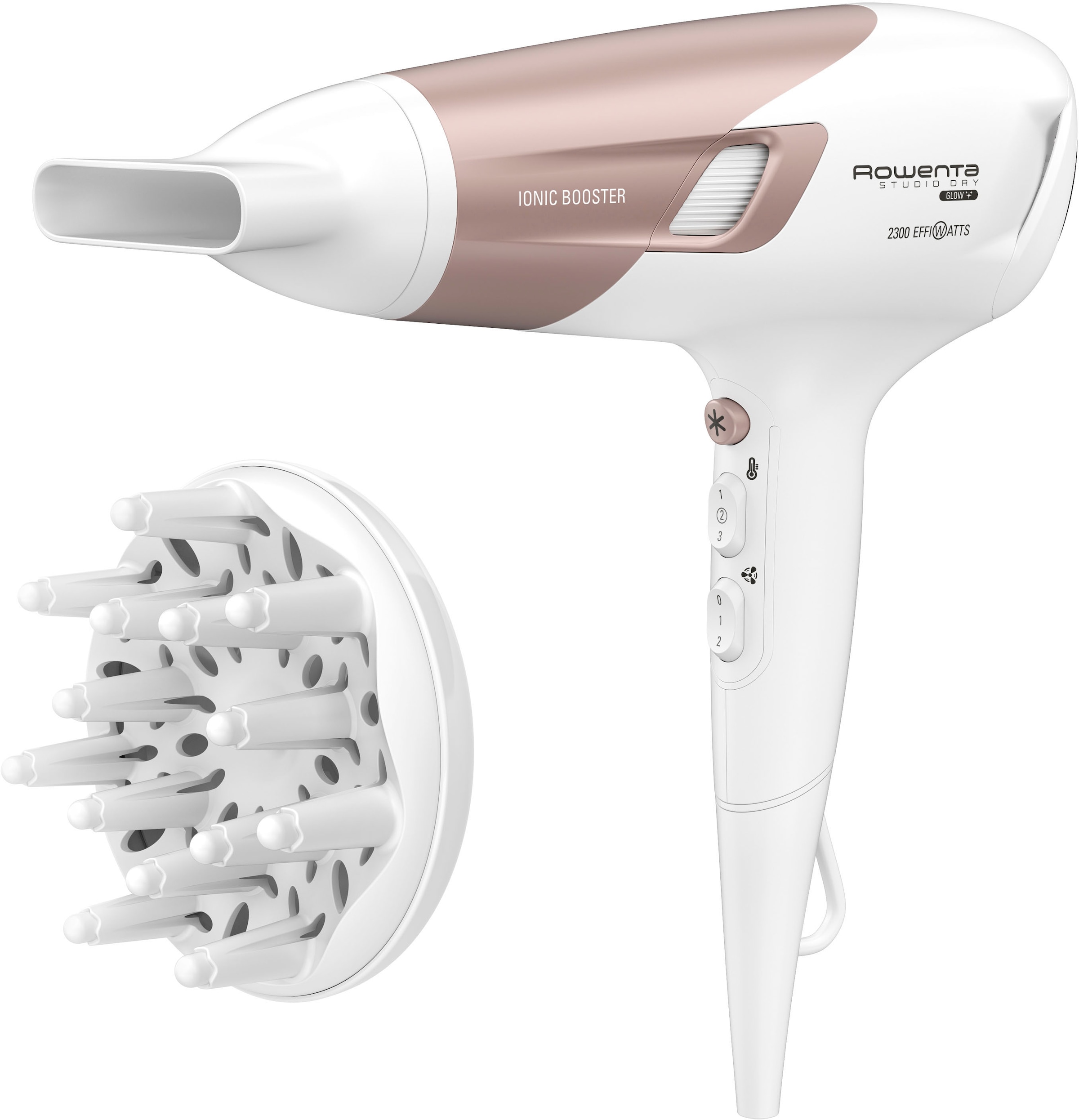 ROWENTA Haartrockner "Studio Dry Glow Haartrockner, 2100 W, Föhn mit Diffusor für Locken", rosa, Kunststoff, B:9,5cm H:29,8cm T:21,8cm, Haartrockner,