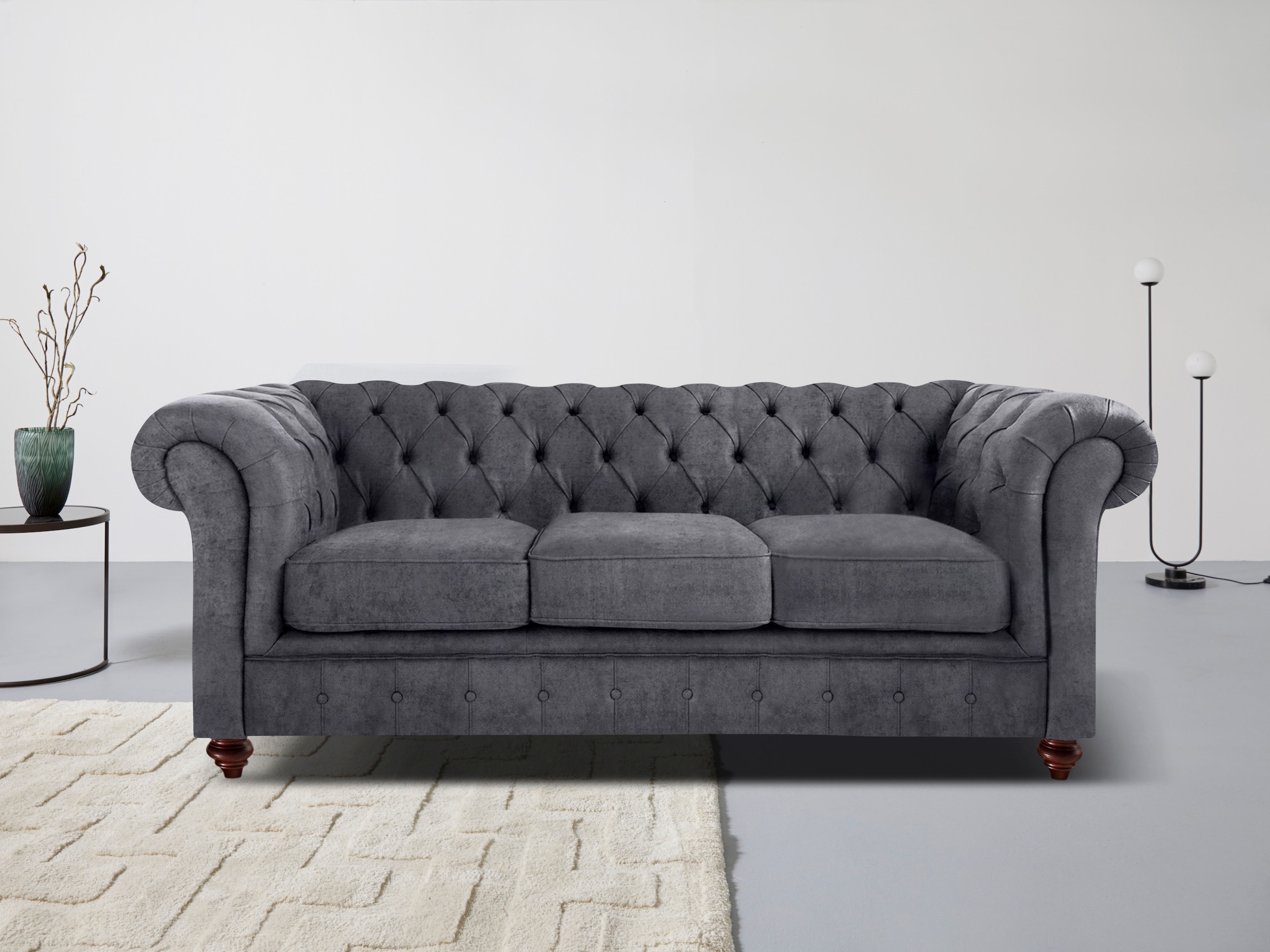 Home affaire Chesterfield-Sofa "Chesterfield 3-Sitzer B/T/H: 198/89/74 cm", mit hochwertiger Knopfheftung, auch in Leder