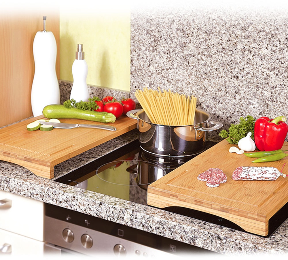 KESPER for kitchen & home Abdeckplatte, | rutschfeste zertifiziertem bestellen Schneide- BAUR FSC® Bambus, aus 100% Elastikfüße vier und