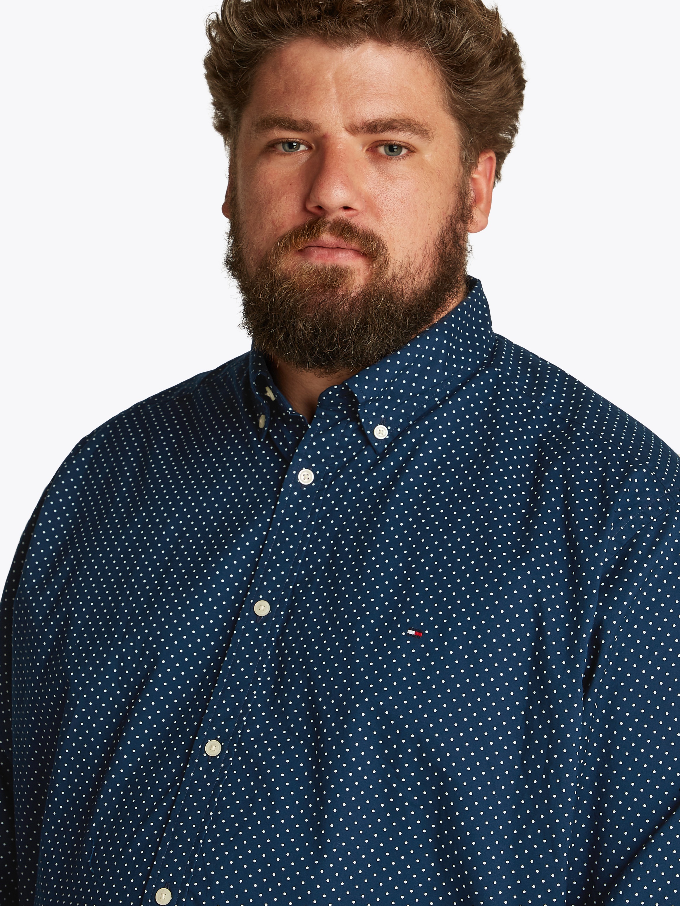 Tommy Hilfiger Big & Tall Langarmhemd »BT-FLEX POPLIN POLKA DOT S-B«, in Großen Größen, Logostickerei