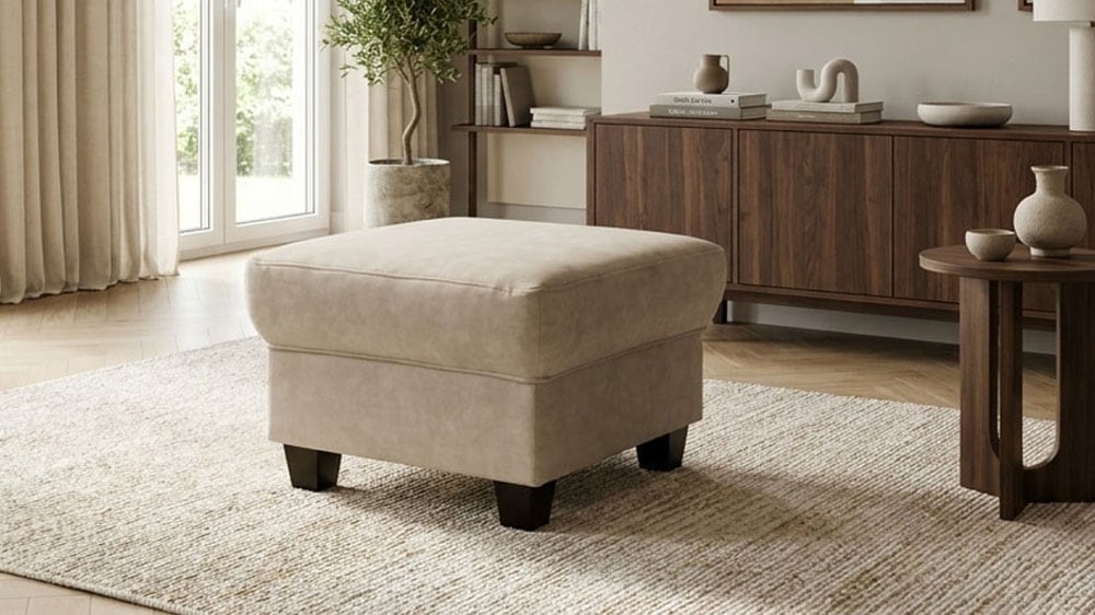 OTTO home Hocker "Sillkeborg 59 x 59 cm, kompakt, komfortabel & mit Holzfüßen" aus pflegeleichtem, weichem Luxus-Microfaser